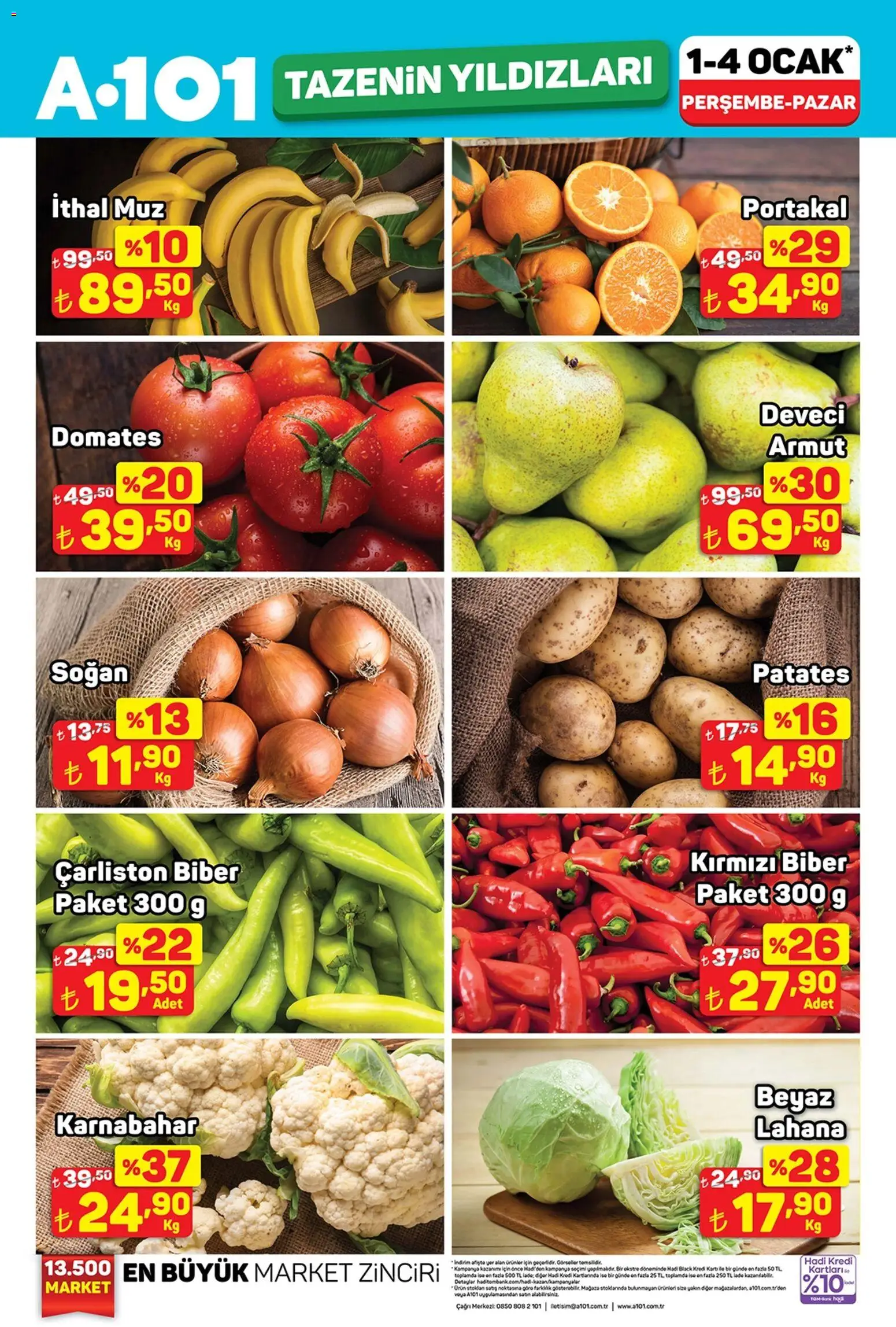 A101 Tazenin Yıldızları - 01.01.2026 tarihinden itibaren geçerlidir | Sayfa: 1 | Ürünler: Soğan, Biber, Kırmızı biber, Lahana