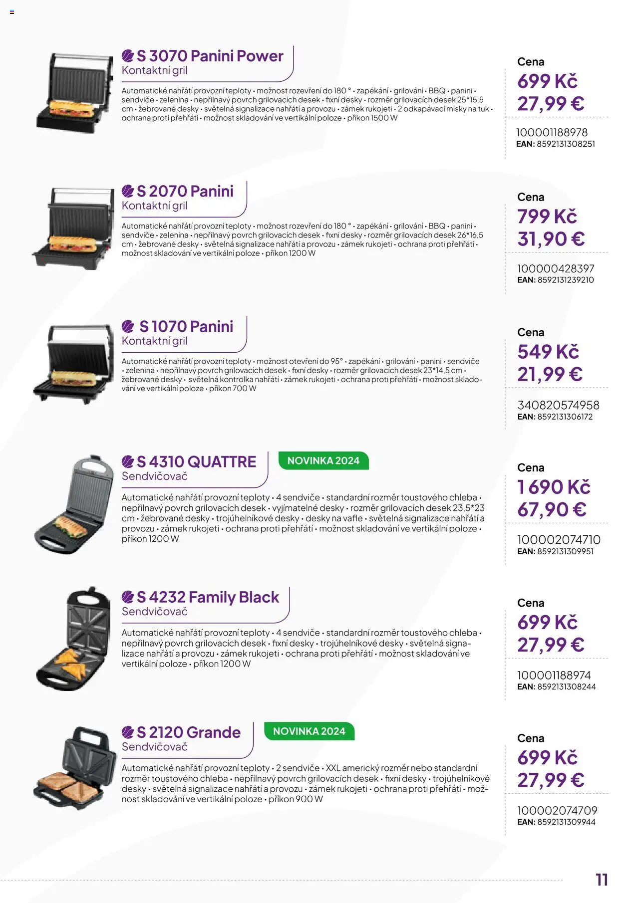Expert elektro katalog - ECG - Malé domácí spotřebiče od 01.10.2024 | Strana: 11 | Produkty: Grilování, Chleba, Vafle, Gril