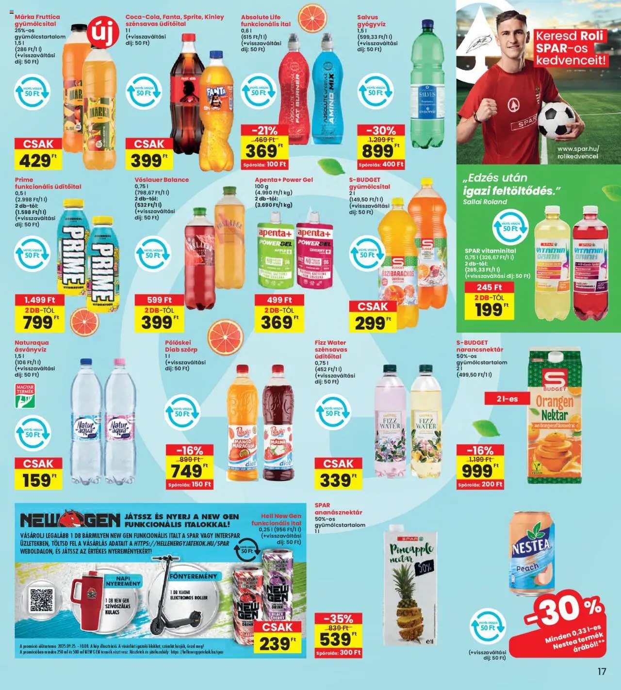 Interspar akciós ujság - amely érvényes a következő dátumtól: 25.09.2025 | Oldal: 17 | Termékek: Szörp, Elektromos roller, Kulacs, Ásványvíz
