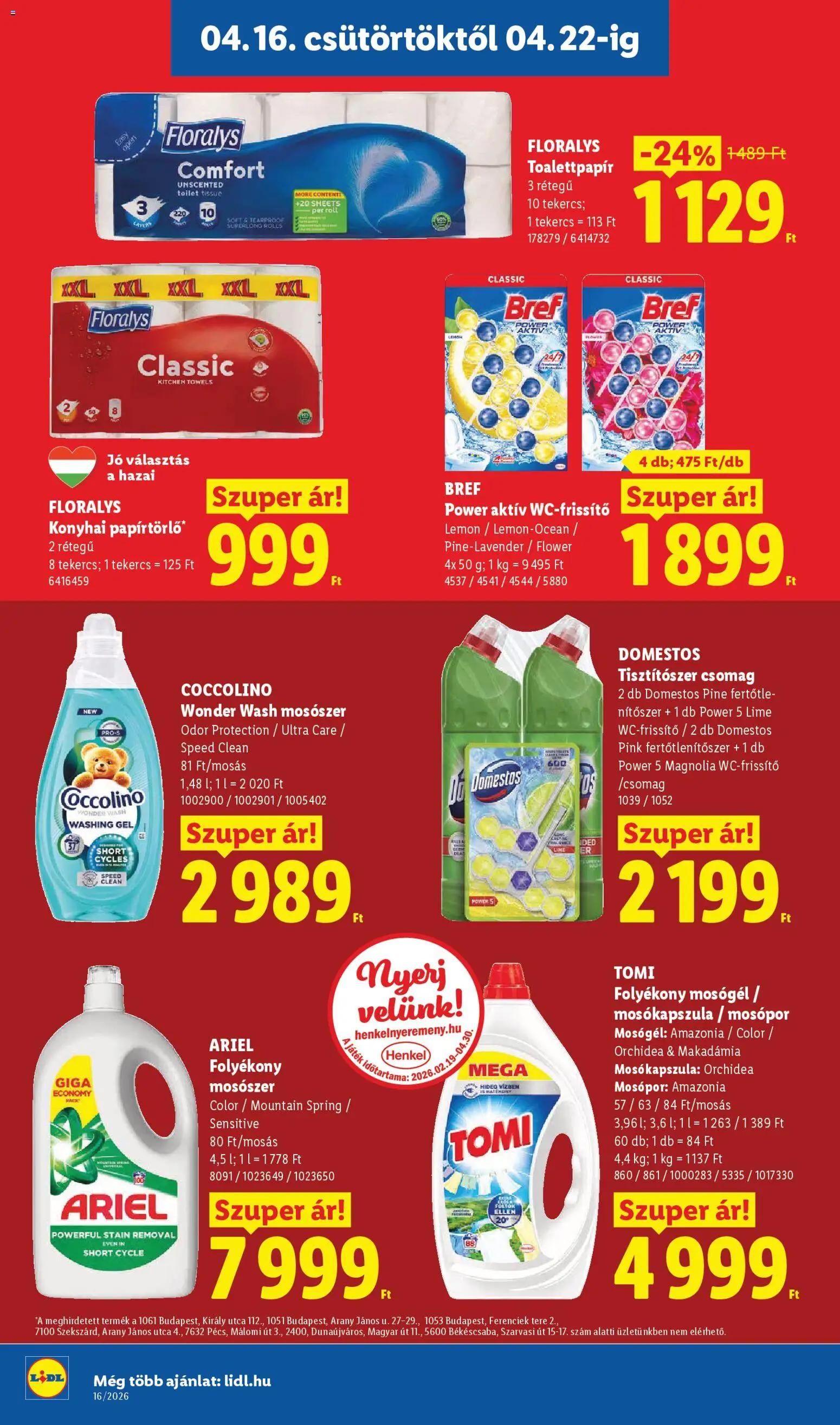 Lidl akciós ujság - amely érvényes a következő dátumtól: 16.04.2026 | Oldal: 12 | Termékek: Ariel, Coccolino, Papírtörlő, Mosópor