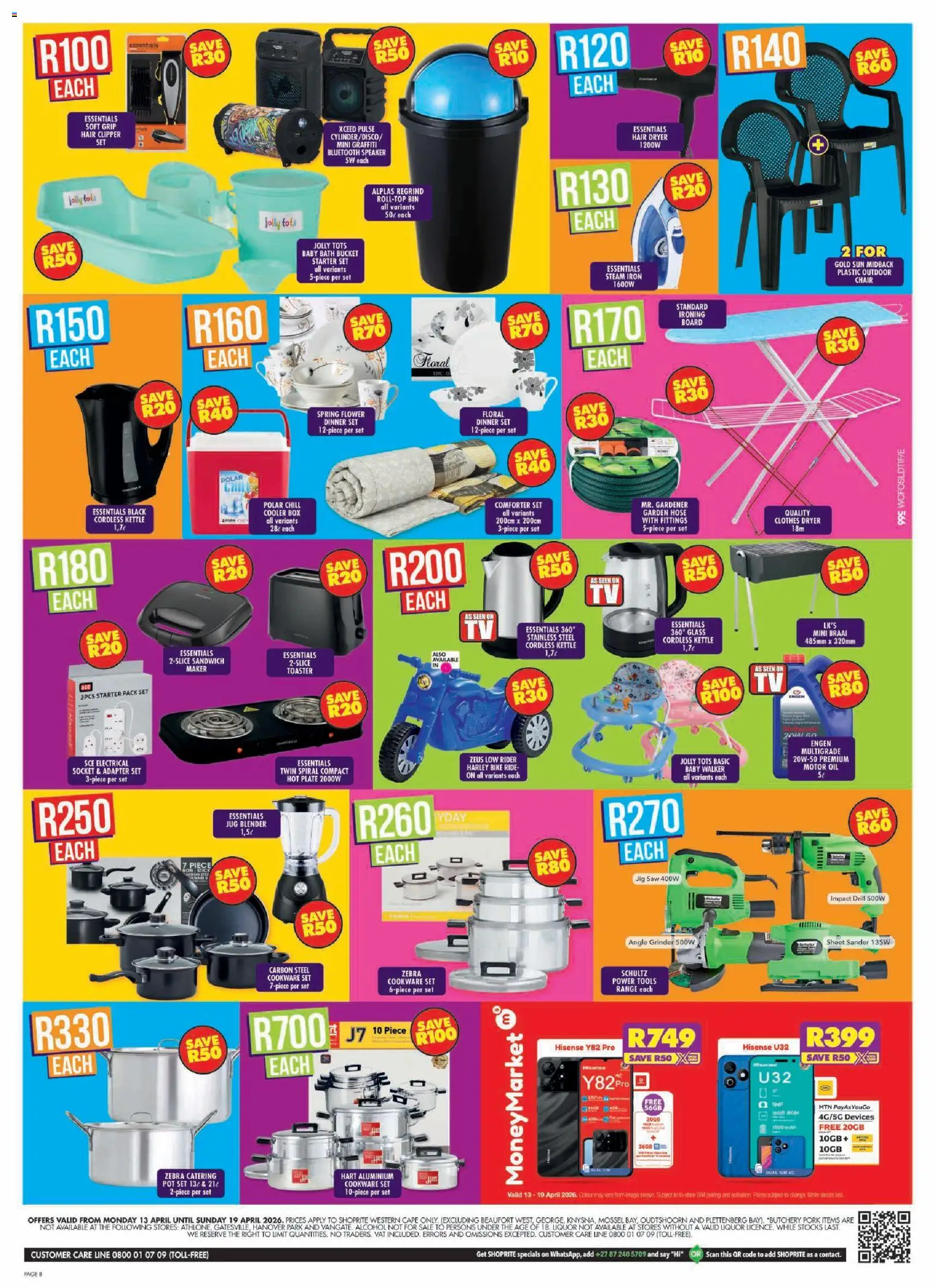 New Shoprite catalogue – valid from 13.04.2026 | Page: 8 | Products: Dryer, Toaster, Chair, Oil