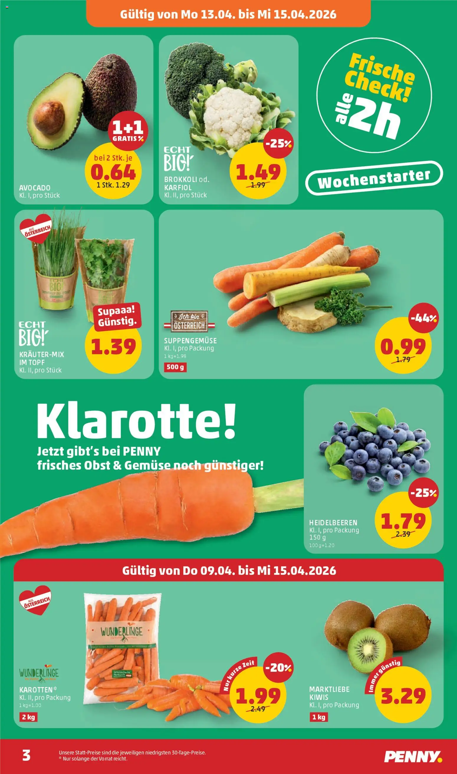 Penny Markt - Flugblatt gültig ab 09.04.2026 | Seite: 3 | Produkte: Avocado, Gemüse, Obst