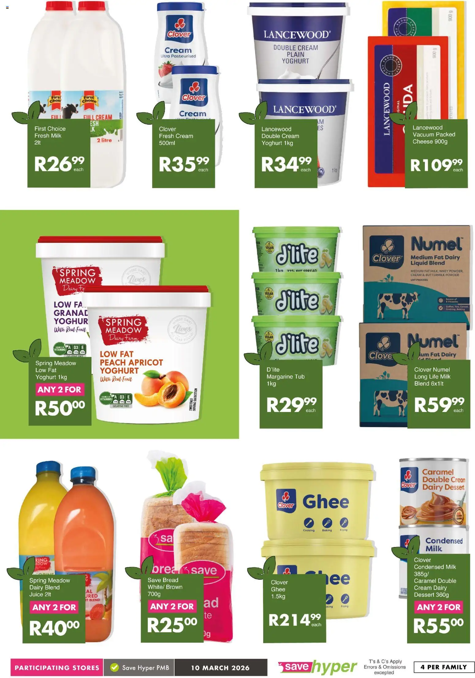 New Save catalogue – valid from 10.03.2026 | Page: 10 | Products: Yoghurt, Cheese, Condensed milk, Peach