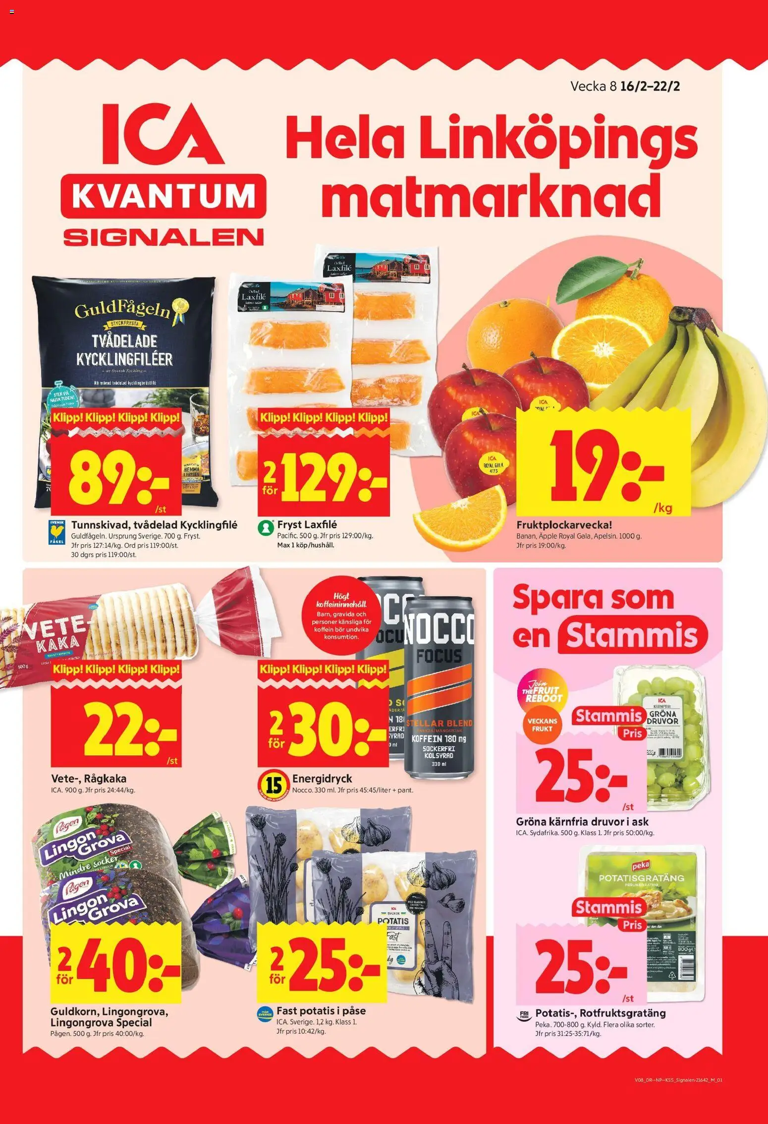 ICA Kvantum reklamblad aktuell från 16.02.2026 | Sida: 1 | Produkter: Kycklingfile, Lingongrova, Energidryck, Potatis