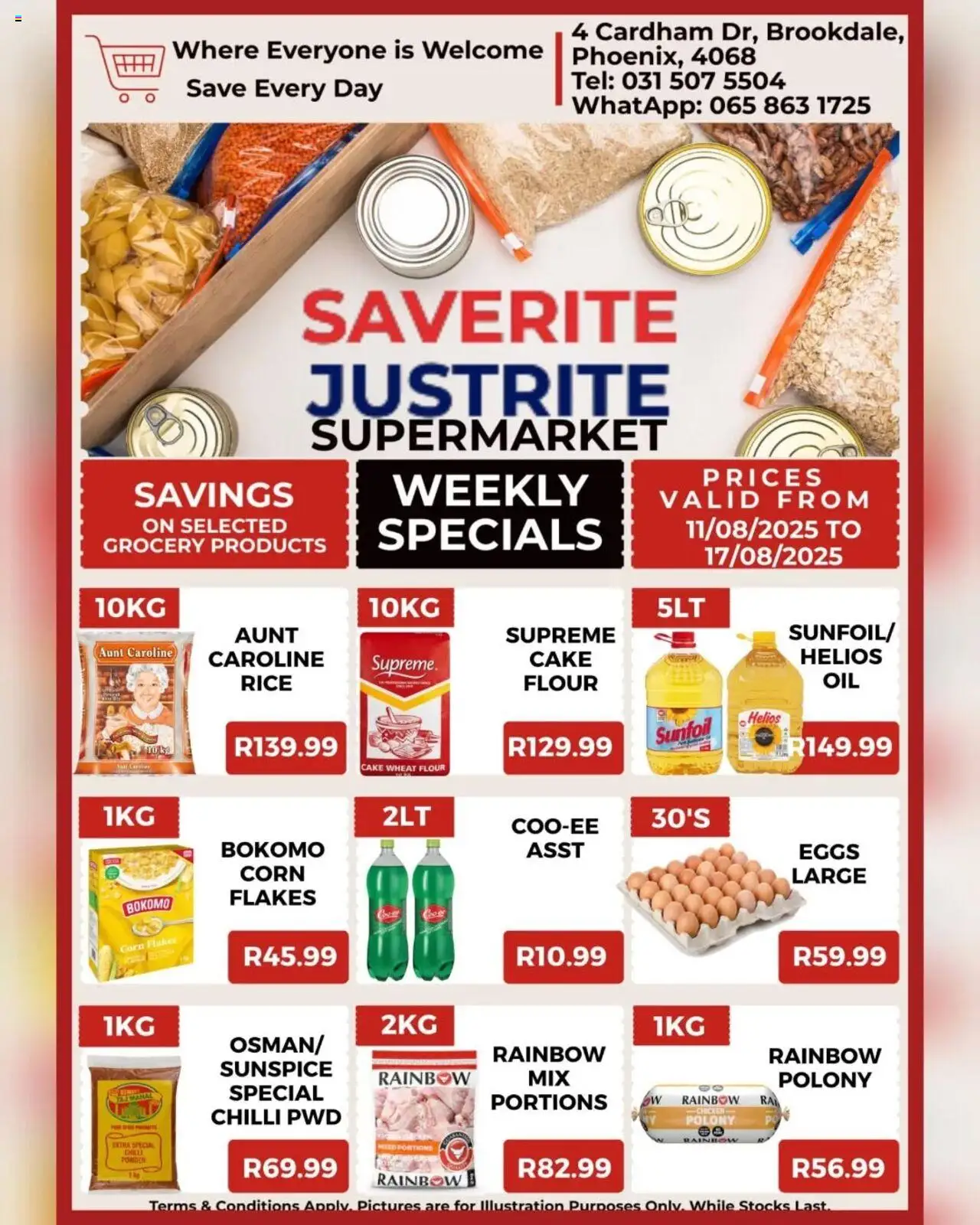 Saverite Weekly Specials │ valid from 11.08.2025 | Page: 3 | Products: Flour, Eggs, Rice, Chilli
