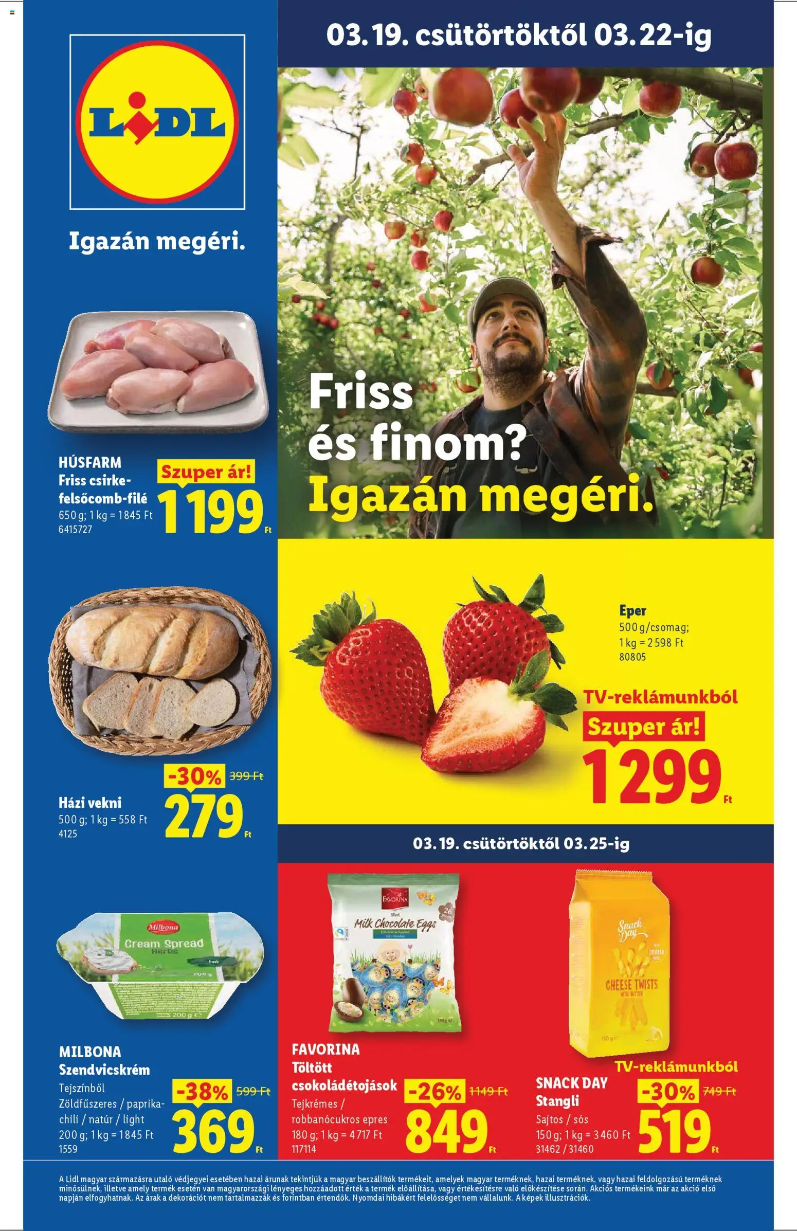 Lidl akciós ujság - amely érvényes a következő dátumtól: 19.03.2026 | Oldal: 1 | Termékek: Chili, Szendvicskrém, Stangli, Eper