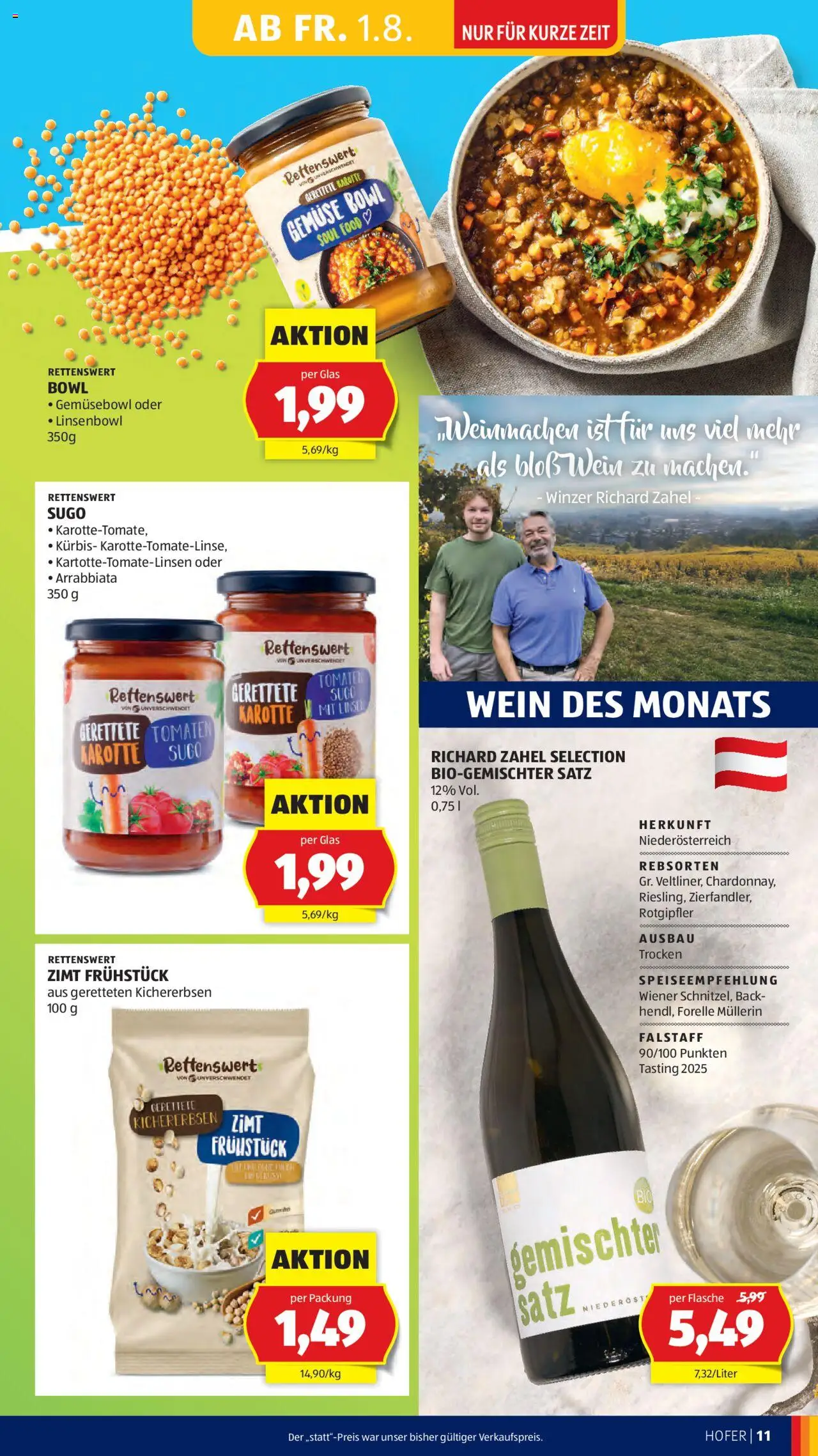 Hofer Flugblatt gültig ab 01.08.2025 | Seite: 13 | Produkte: Karotte, Gemüse, Kürbis, Wein