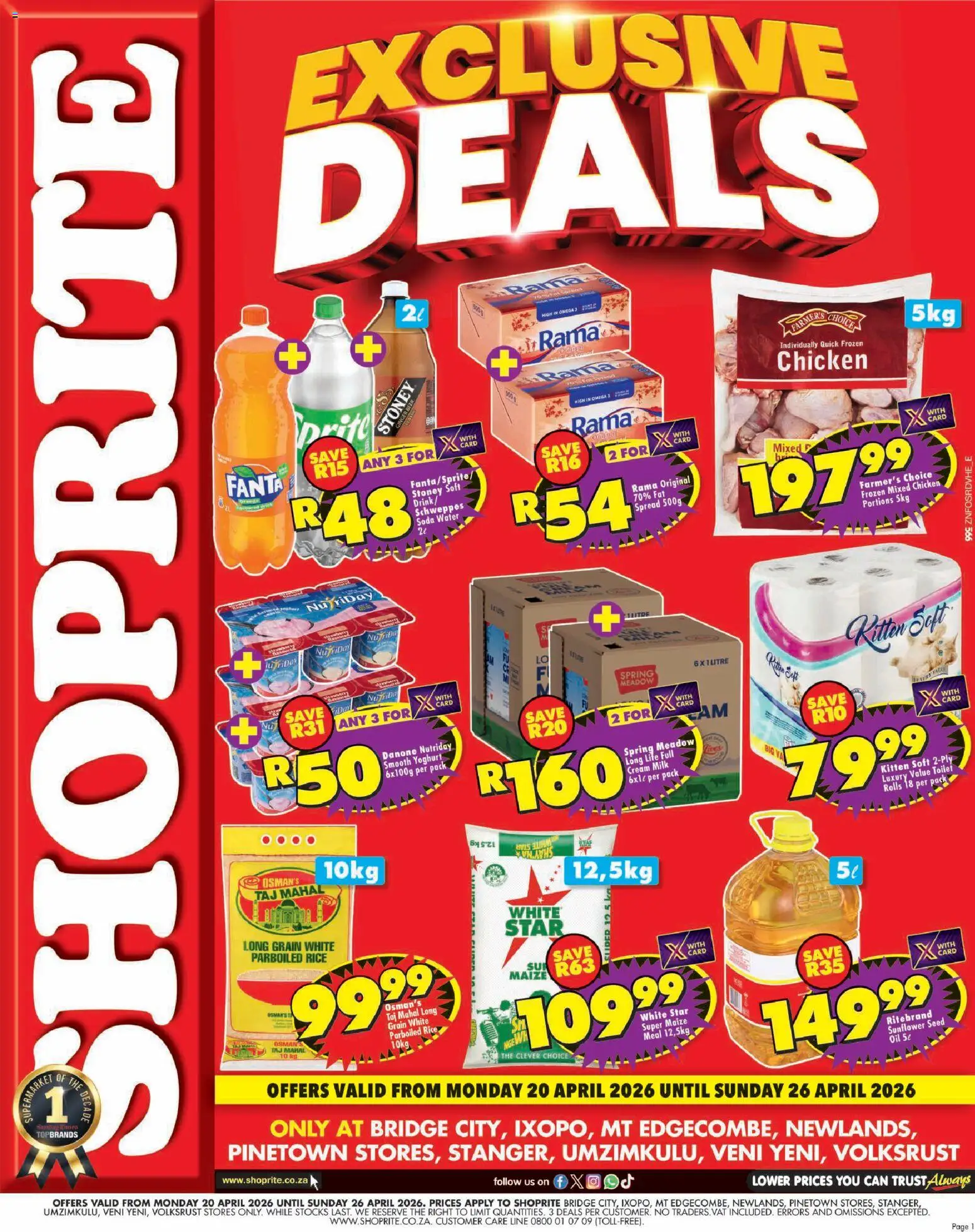 New Shoprite catalogue – valid from 20.04.2026 | Page: 1 | Products: Maize meal, Oil, Fanta, Cream