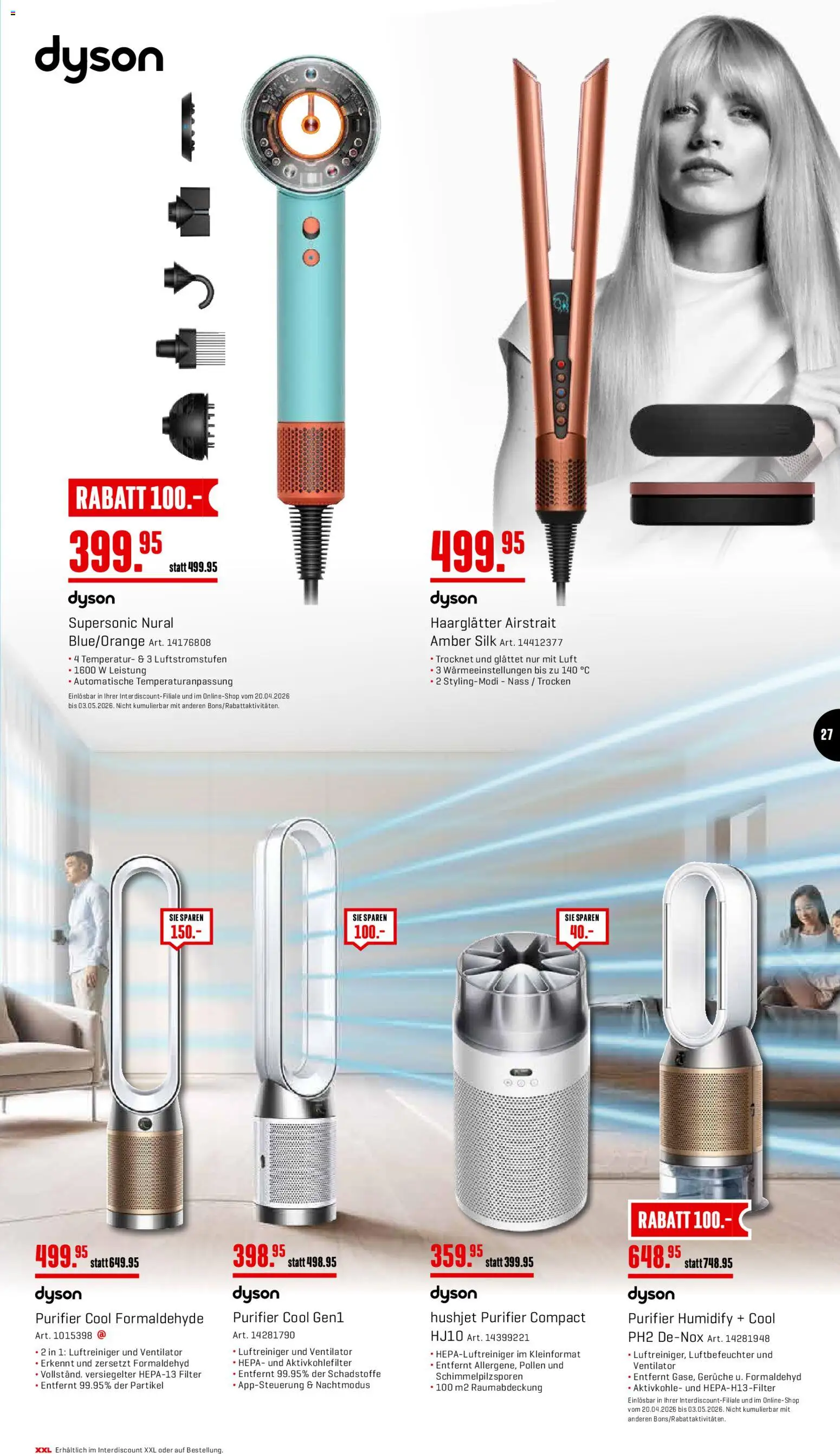 Interdiscount aktionen – gültig ab 20.04.2026 | Seite: 27 | Produkte: Haarglätter, Ventilator, Luftreiniger, Dyson