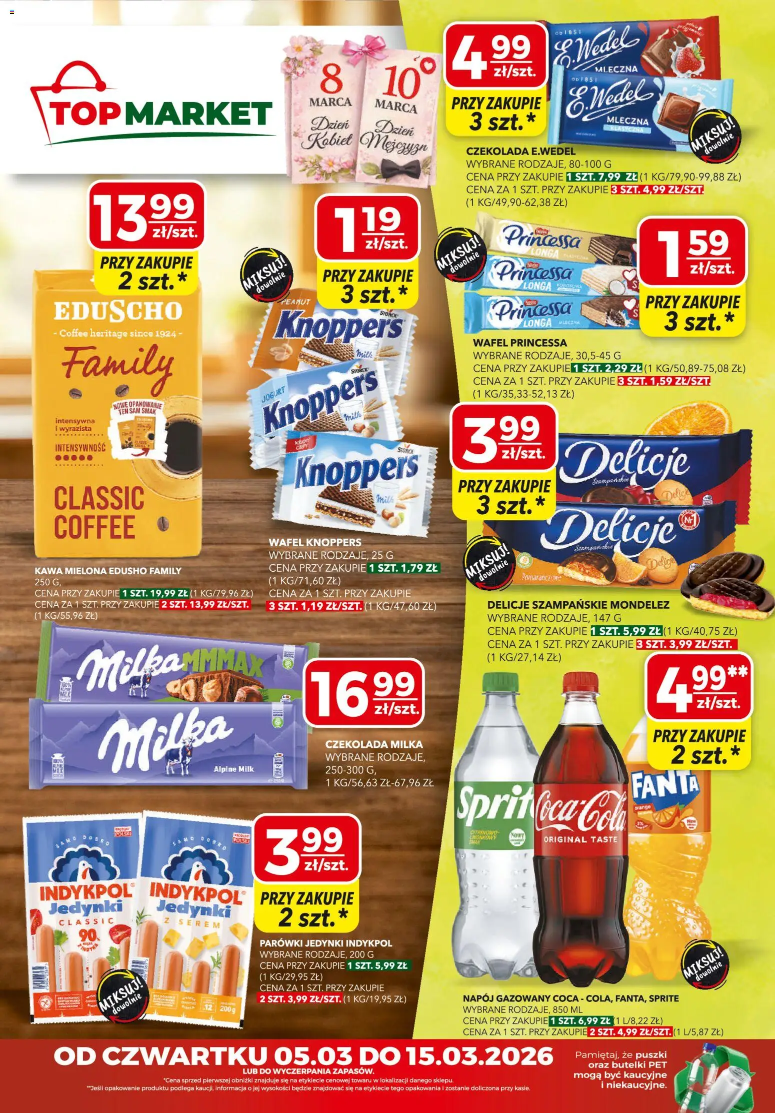 Top Market gazetka mini od 05.03.2026 | Strona: 1 | Produkty: Czekolada milka, Sprite, Kawa, Czekolada