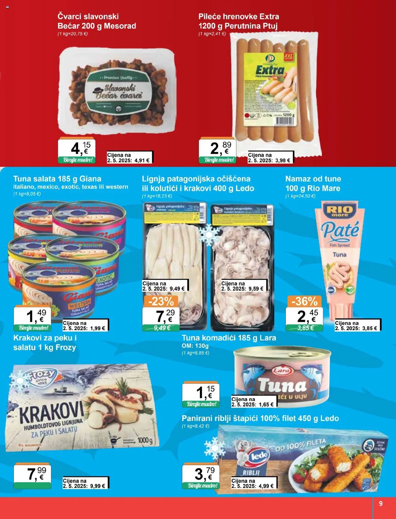 KTC katalog | vrijedi od 08.10.2025 | Stranica: 9 | Proizvodi: Riblji štapići, Čvarci, Štapići, Tuna