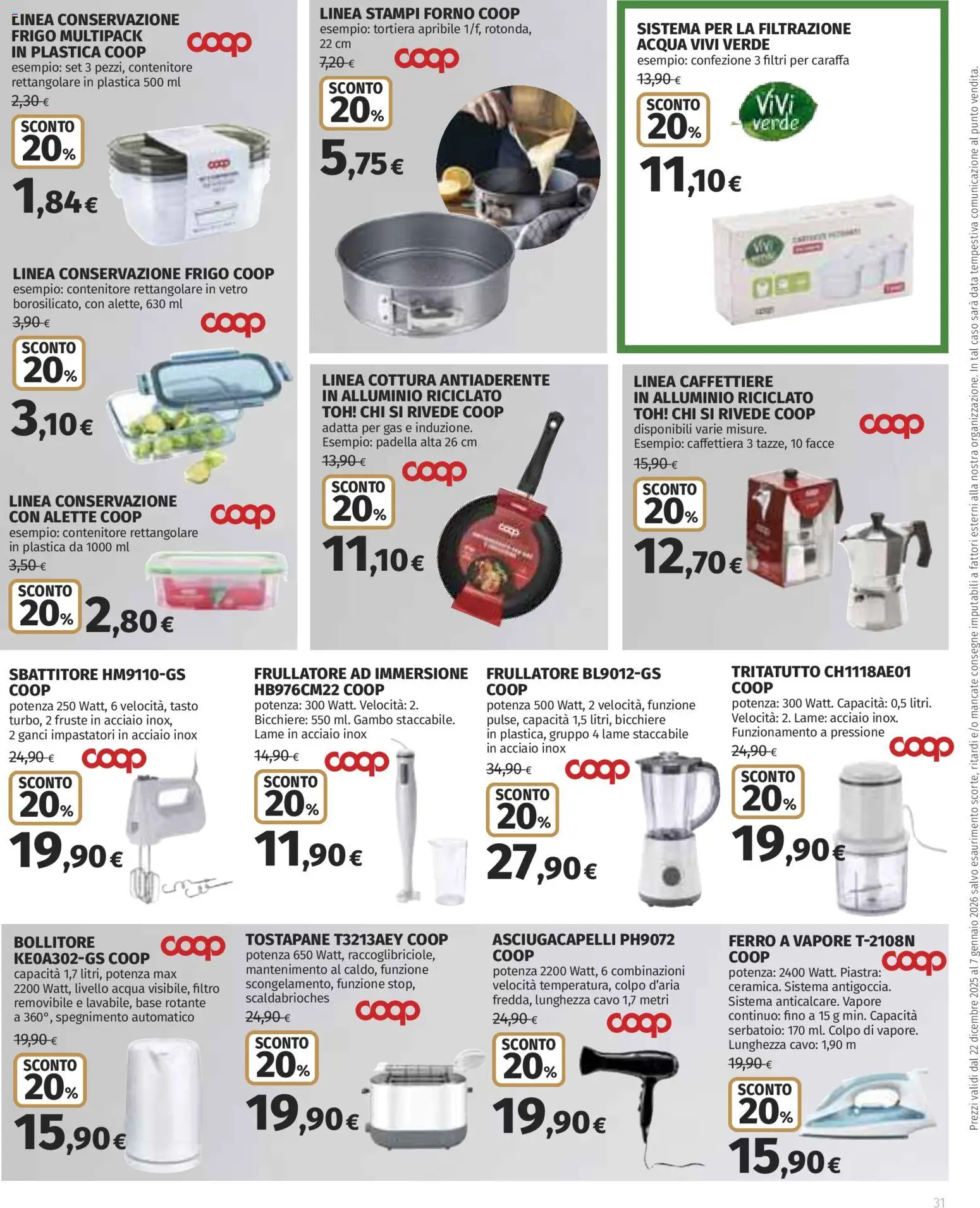 Volantino COOP del 22.12.2025 | Pagina: 31 | Prodotti: Caraffa, Tortiera, Padella, Frullatore ad immersione