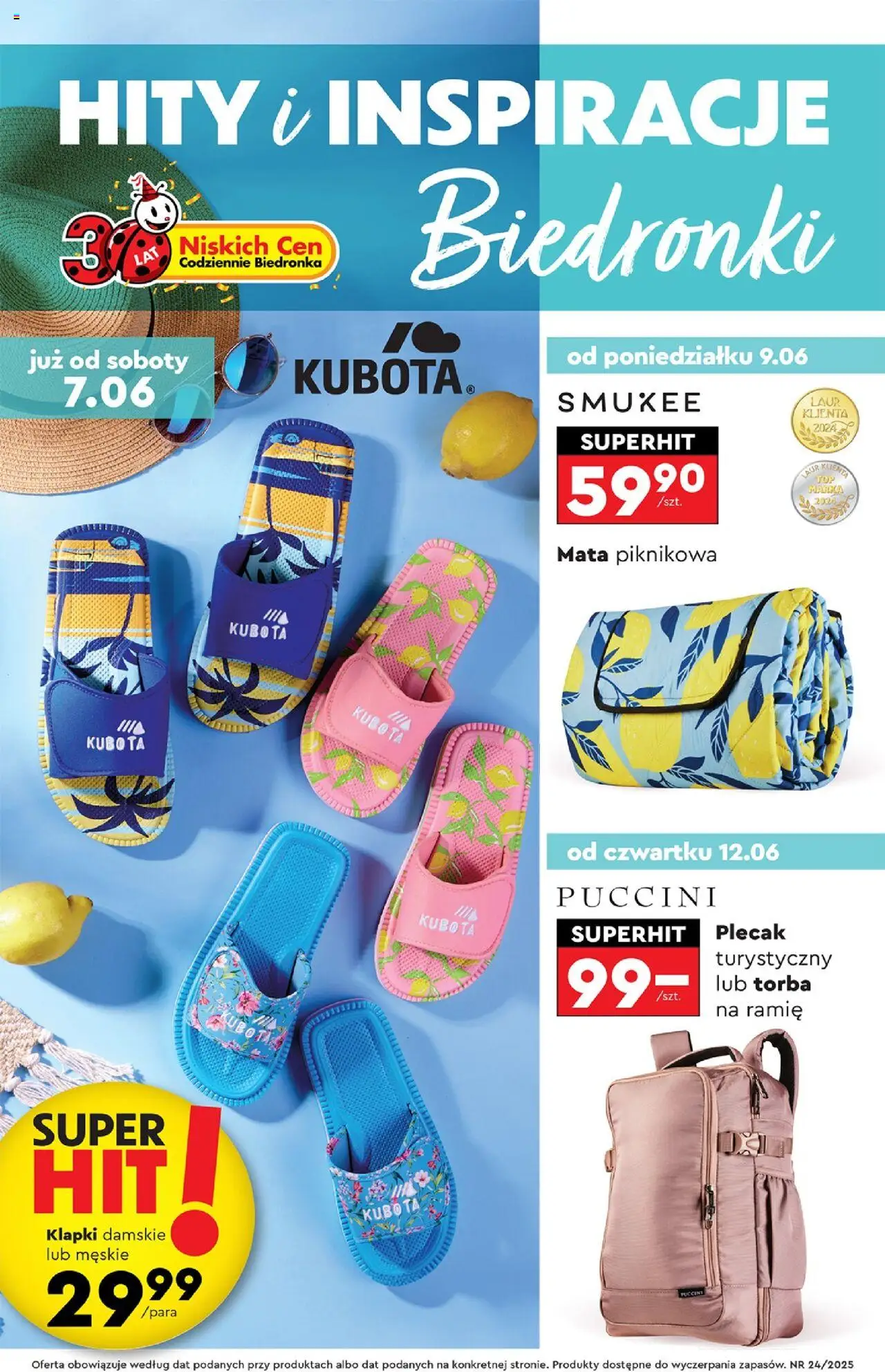 Biedronka gazetka - Okazje tygodnia od 07.06.2025 | Strona: 1 | Produkty: Klapki, Plecak, Torba, Klapki damskie