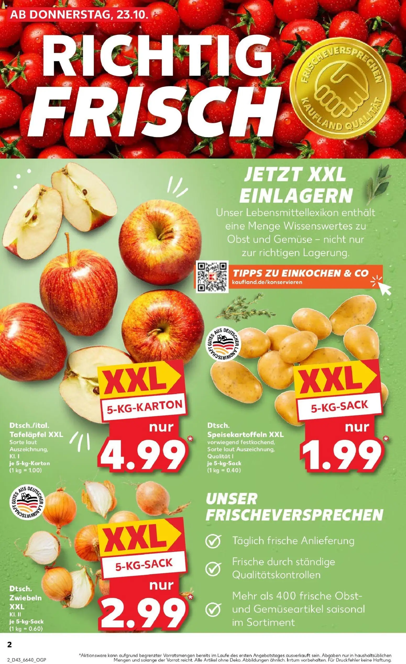 Kaufland prospekt Regensburg	 – gültig ab 23.10.2025 | Seite: 2 | Produkte: Zwiebeln, Gemüse, Obst