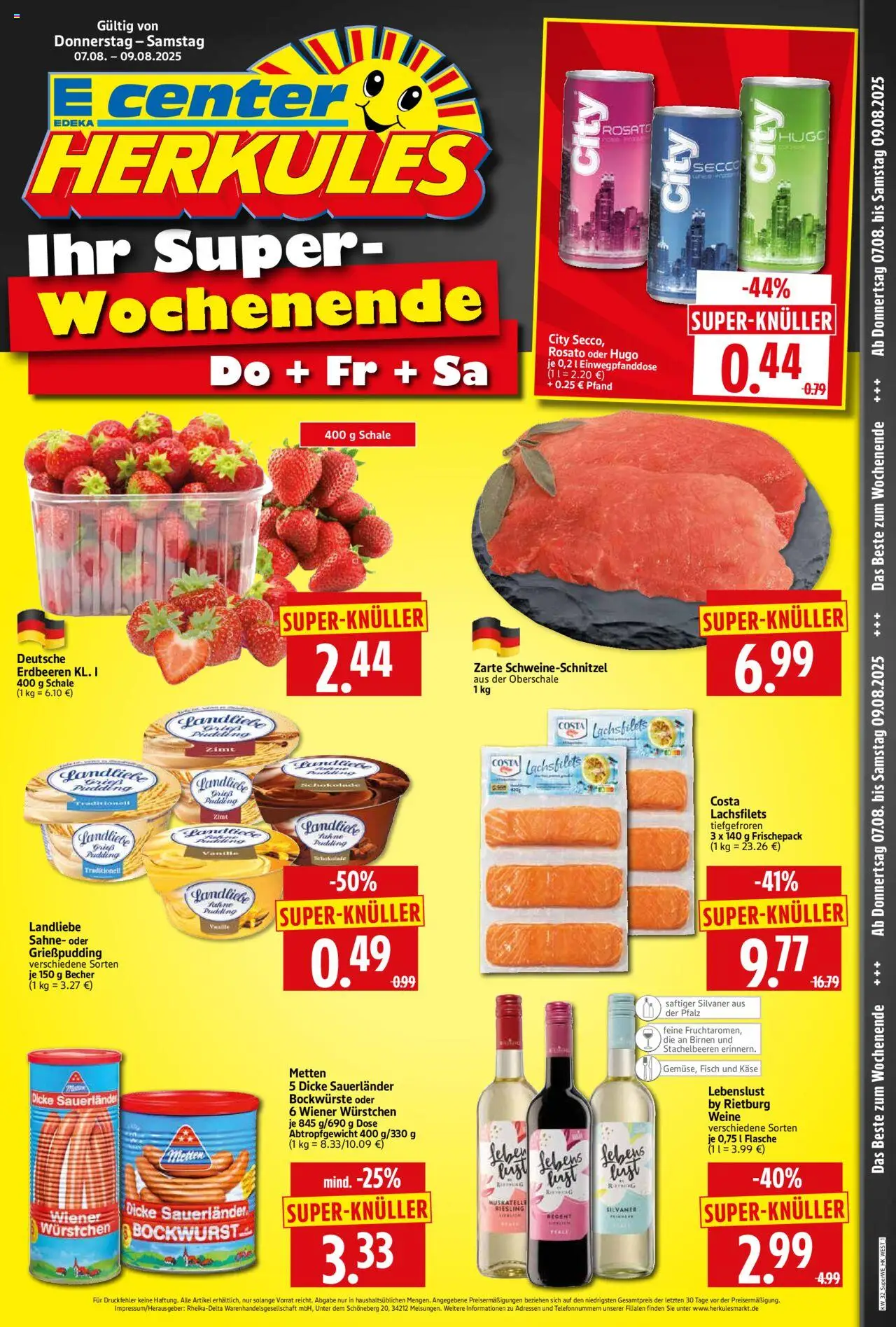 HERKULES - Sonderbeilage - gültig ab dem 07.08.2025 | Seite: 1 | Produkte: Wiener wurstchen, Käse, Pudding, Erdbeeren