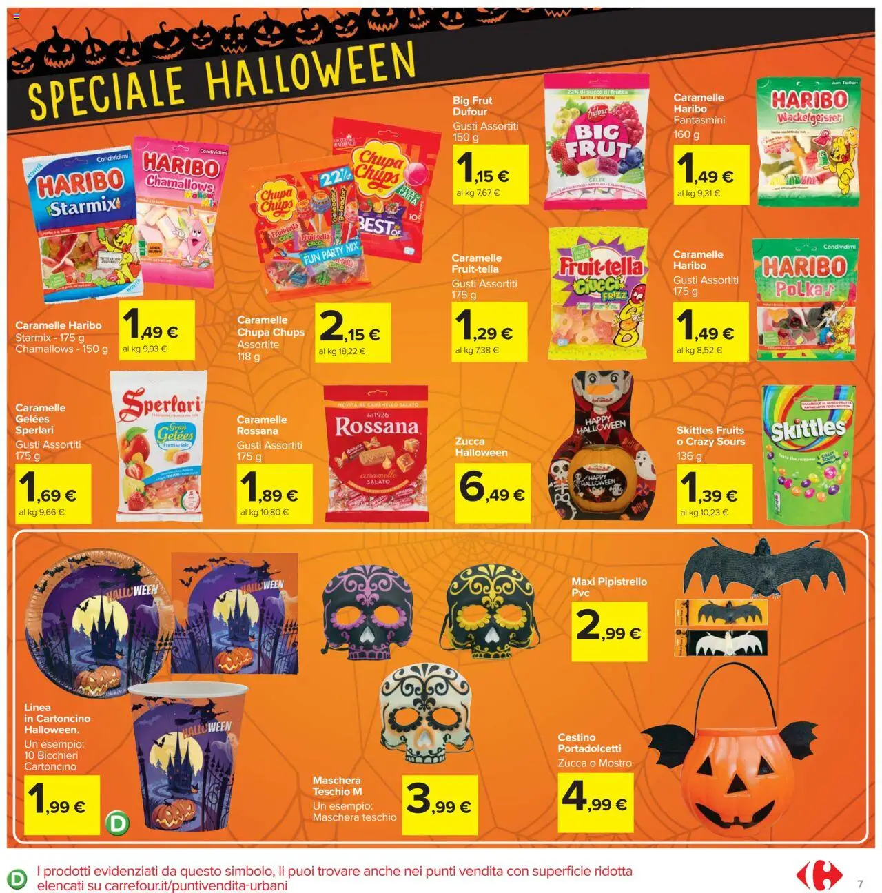 Volantino Carrefour del 20.10.2025 | Pagina: 7 | Prodotti: Caramelle, Frutta, Fantasmini, Cestino
