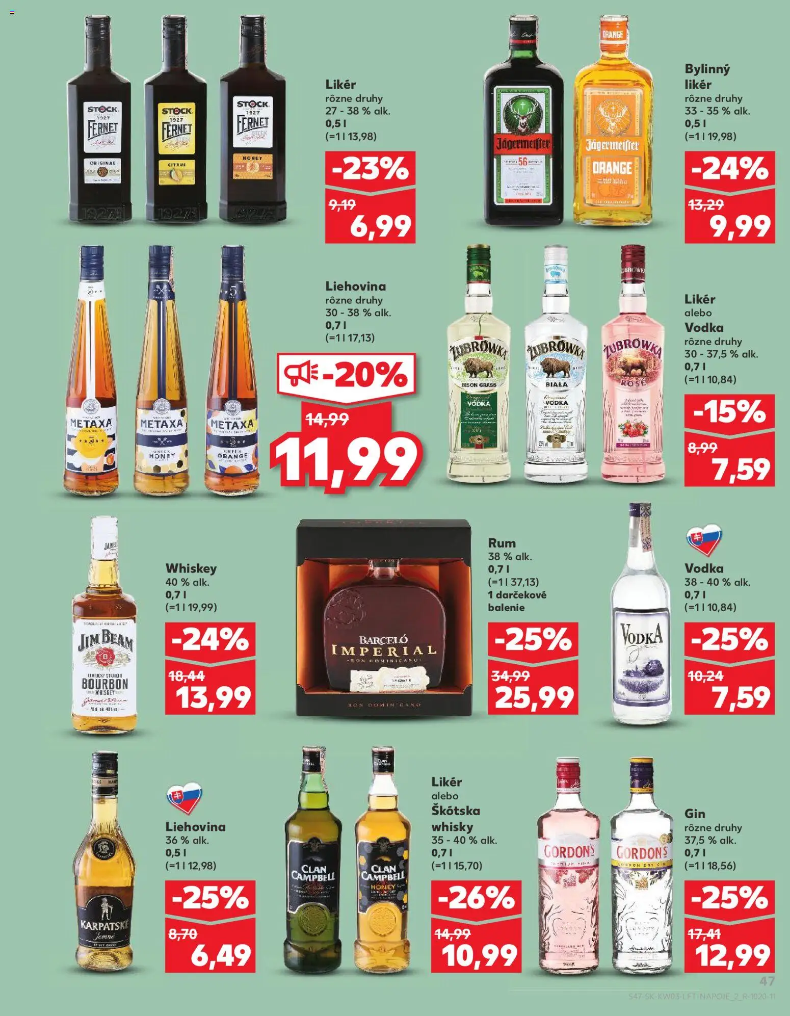 Nové Kaufland akcie – leták je platný od 15.01.2026 | Strana: 47 | Produkty: Metaxa, Vodka, Fernet, Fernet Stock
