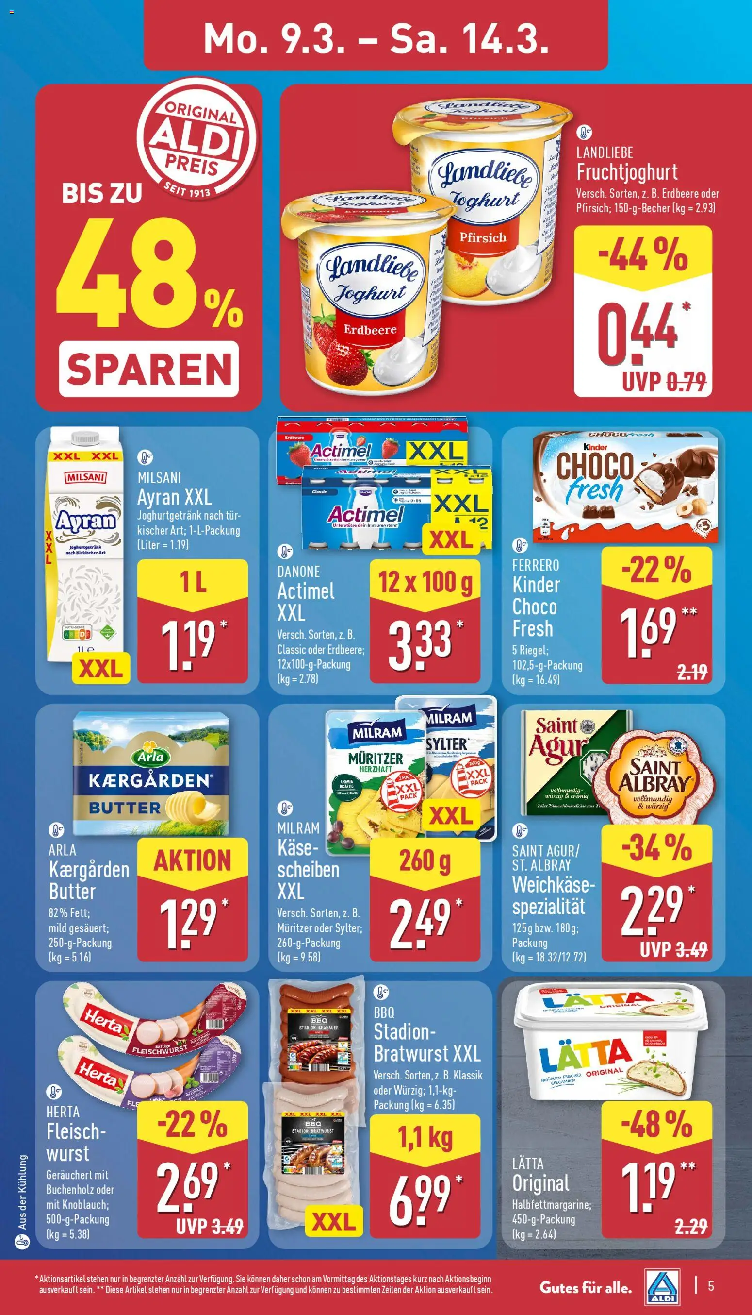Aldi Prospekt 	 – gültig ab 09.03.2026 | Seite: 6 | Produkte: Butter, Milram, Lätta, Fleisch