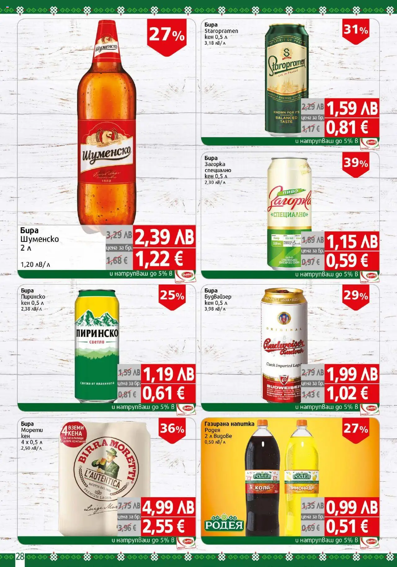{H1} | Страница: 28 | Продукти: Бира, Лимонада, Кен, Напитка