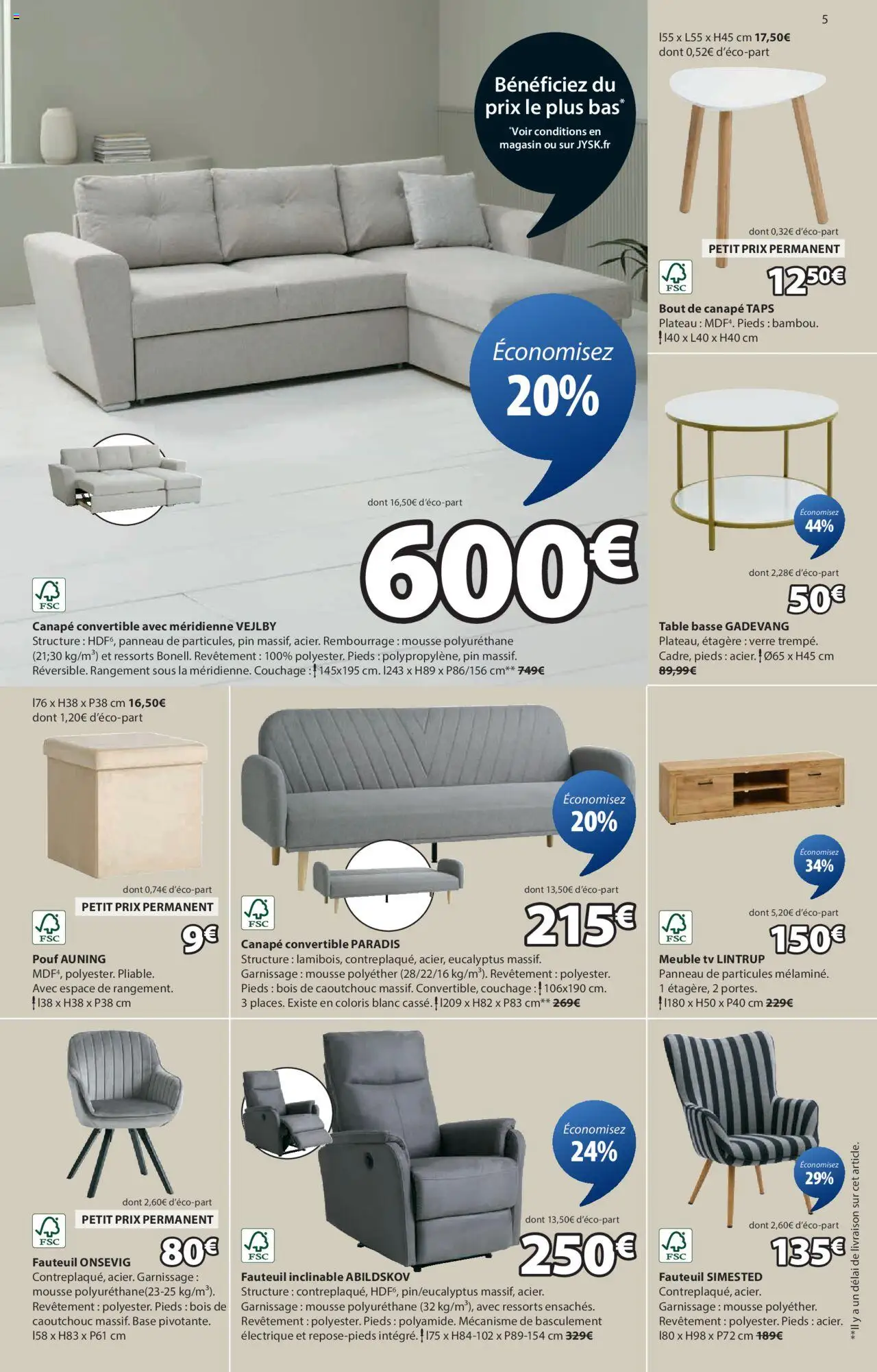 | Page: 5 | Produits: Plateau, Bain de soleil, Canapé, Chaise
