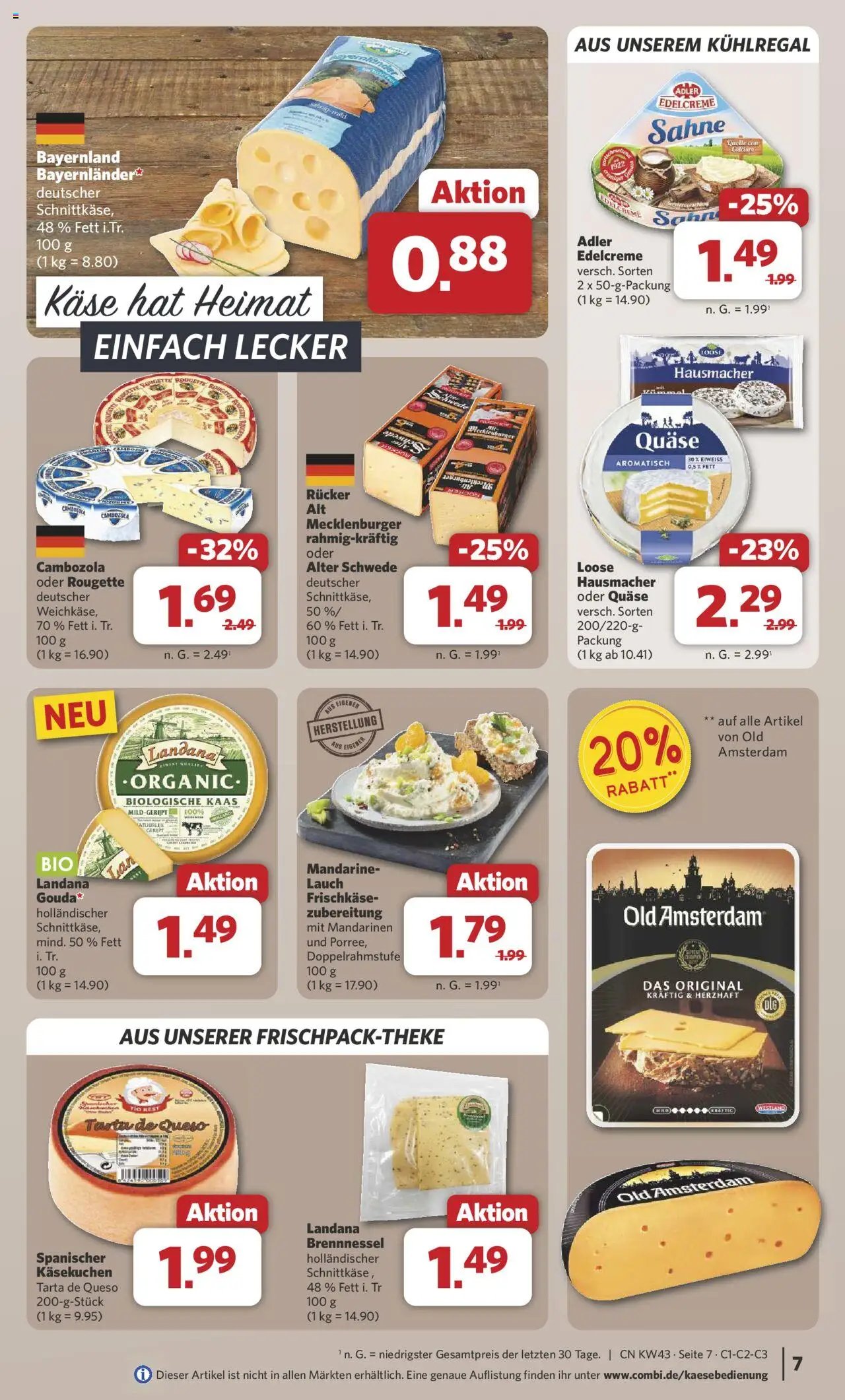 Combi Prospekt 	 – gültig ab 20.10.2025 | Seite: 7 | Produkte: Käse, Mandarinen, Sahne, Frischkase