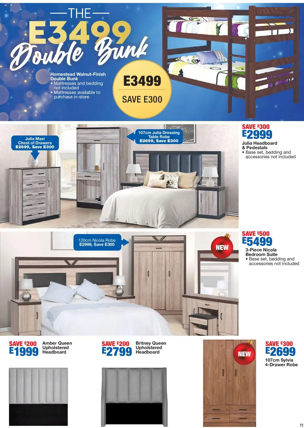 New OK Furniture catalogue – valid from 20.10.2025 | Page: 11 | Products: Headboard, Chest of drawers, Table, Double bunk
