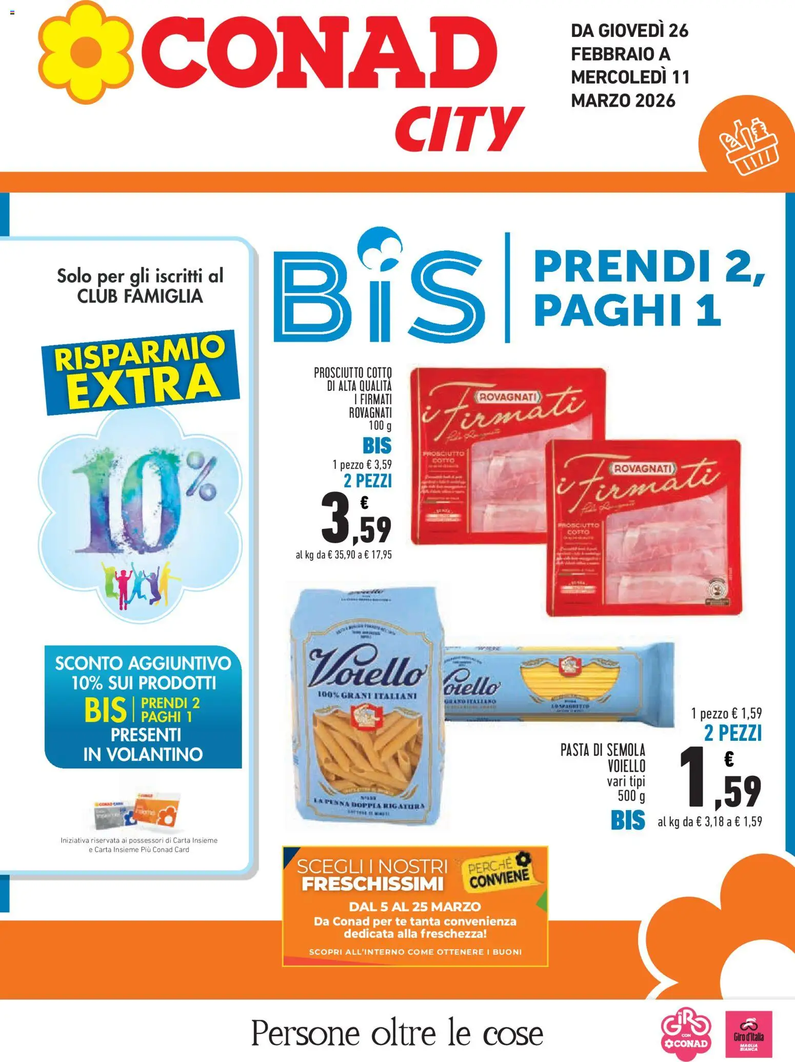 Volantino Conad del 26.02.2026 | Pagina: 1 | Prodotti: Prosciutto Cotto, Tè, Prosciutto, Pasta