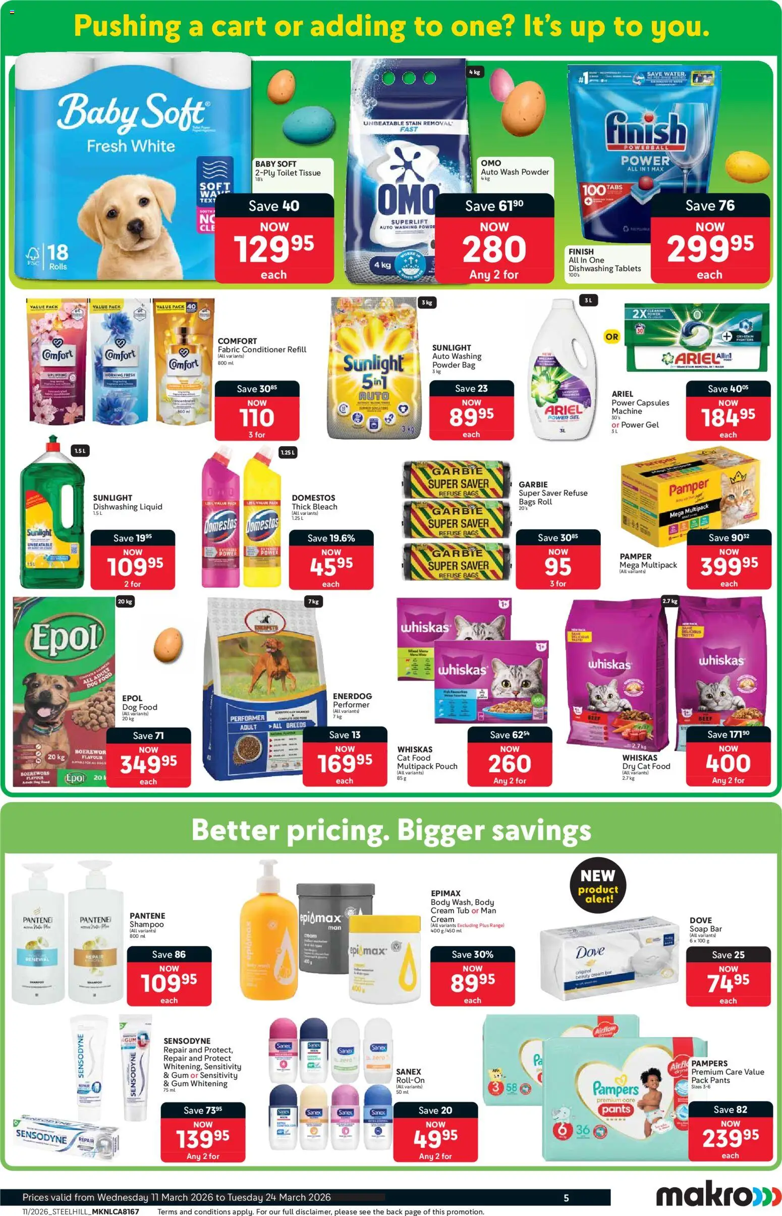 New Makro catalogue – valid from 11.03.2026 | Page: 5 | Products: Cream, Soap, Dog food, Dishwashing liquid