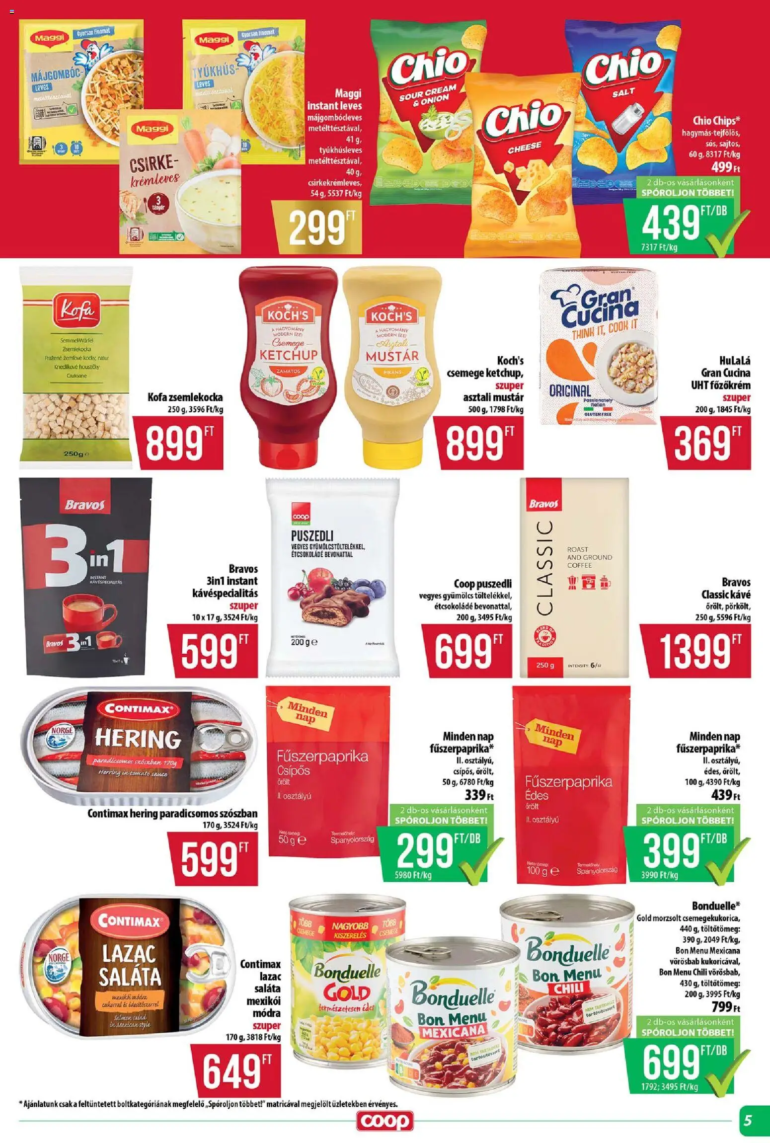 COOP akciós ujság - amely érvényes a következő dátumtól: 22.01.2026 | Oldal: 5 | Termékek: Gyümölcs, Hering, Étcsokoládé, Kávé
