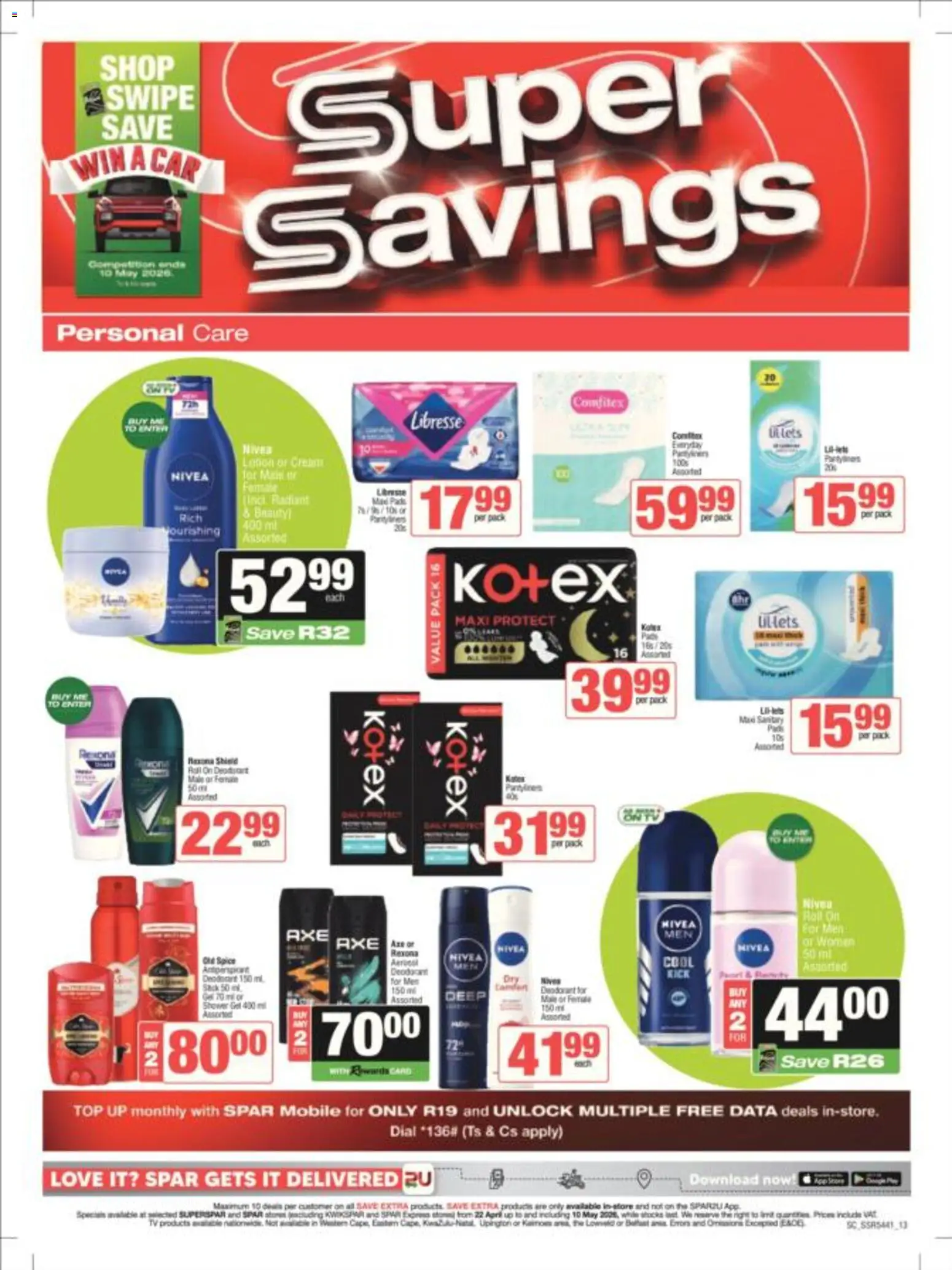 New Spar catalogue – valid from 22.04.2026 | Page: 13 | Products: Data, Pads, Shower gel, Deodorant