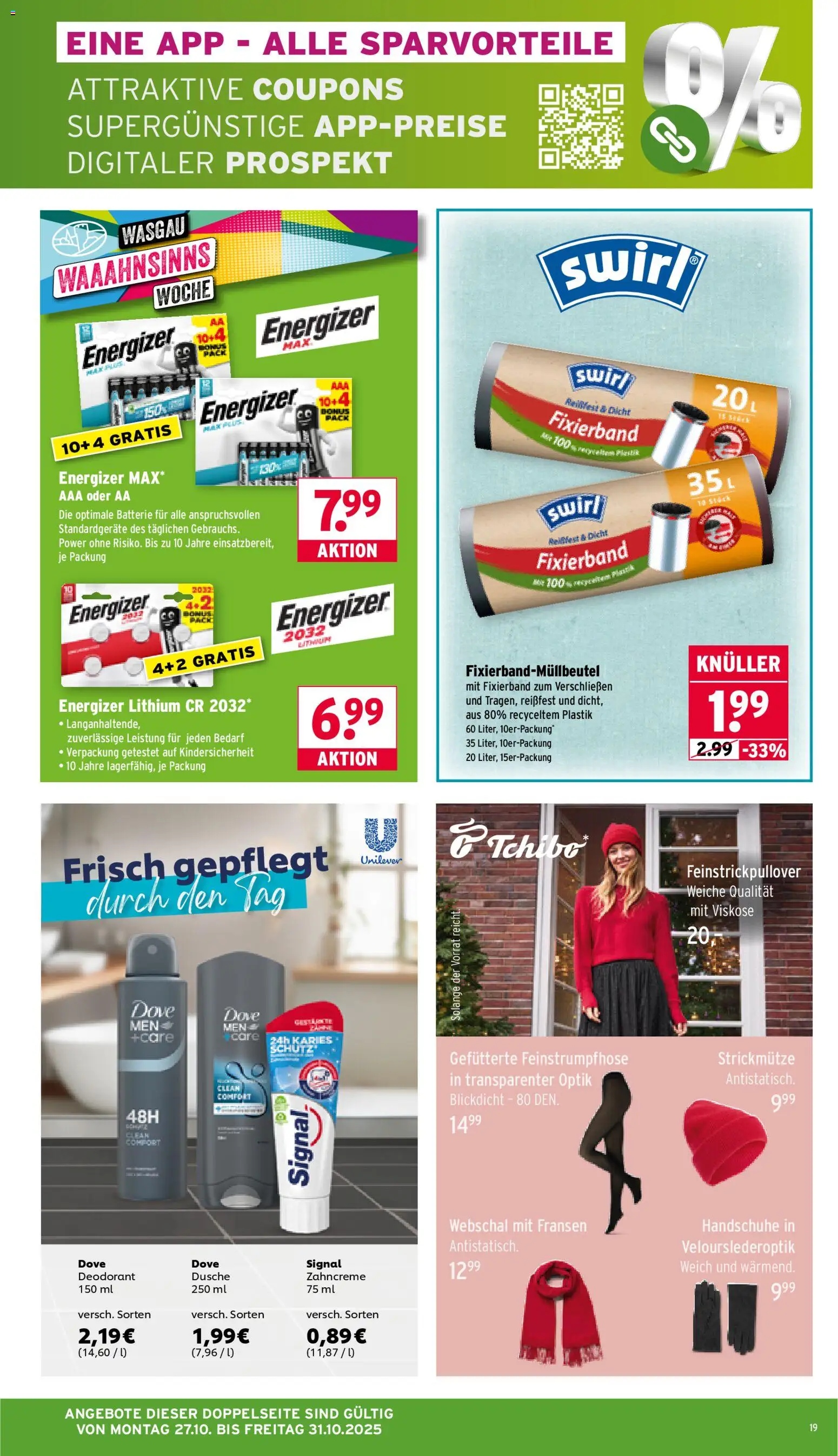 Wasgau Prospekt 	 – gültig ab 27.10.2025 | Seite: 19 | Produkte: Batterie, Dusche, Deodorant, Handschuhe