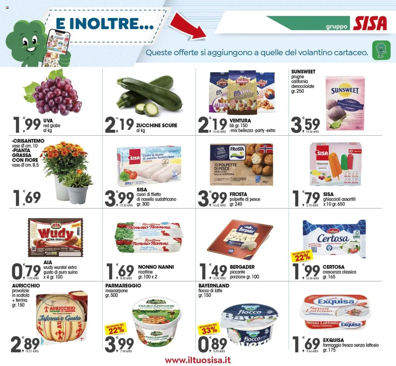 Volantino SISA del 03.10.2025 | Pagina: 11 | Prodotti: Formaggio, Latte senza lattosio, Nasello, Scatola