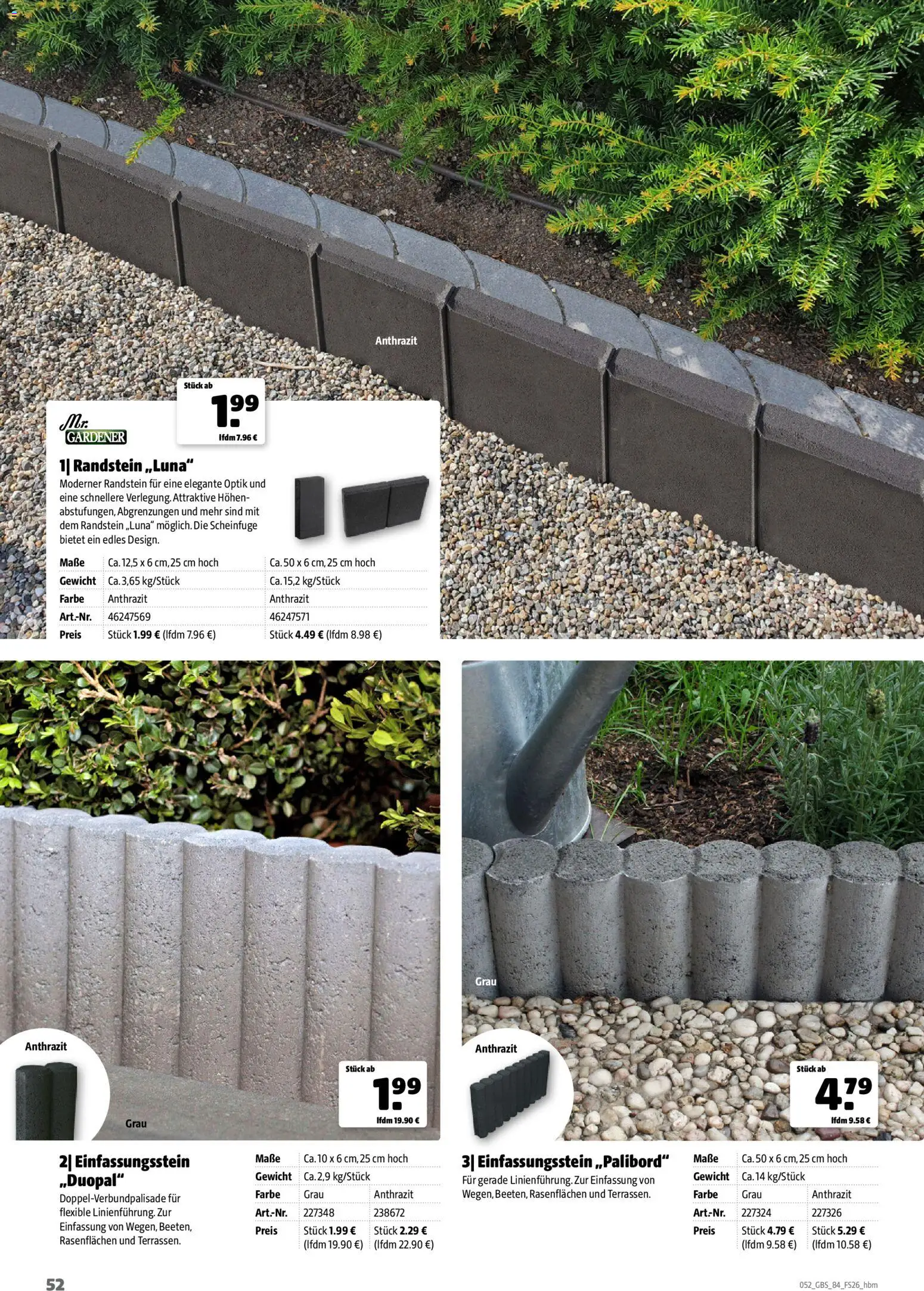 Hagebau Gartenbaustoffsortiment – gültig ab 02.03.2026 | Seite: 52 | Produkte: Gewicht