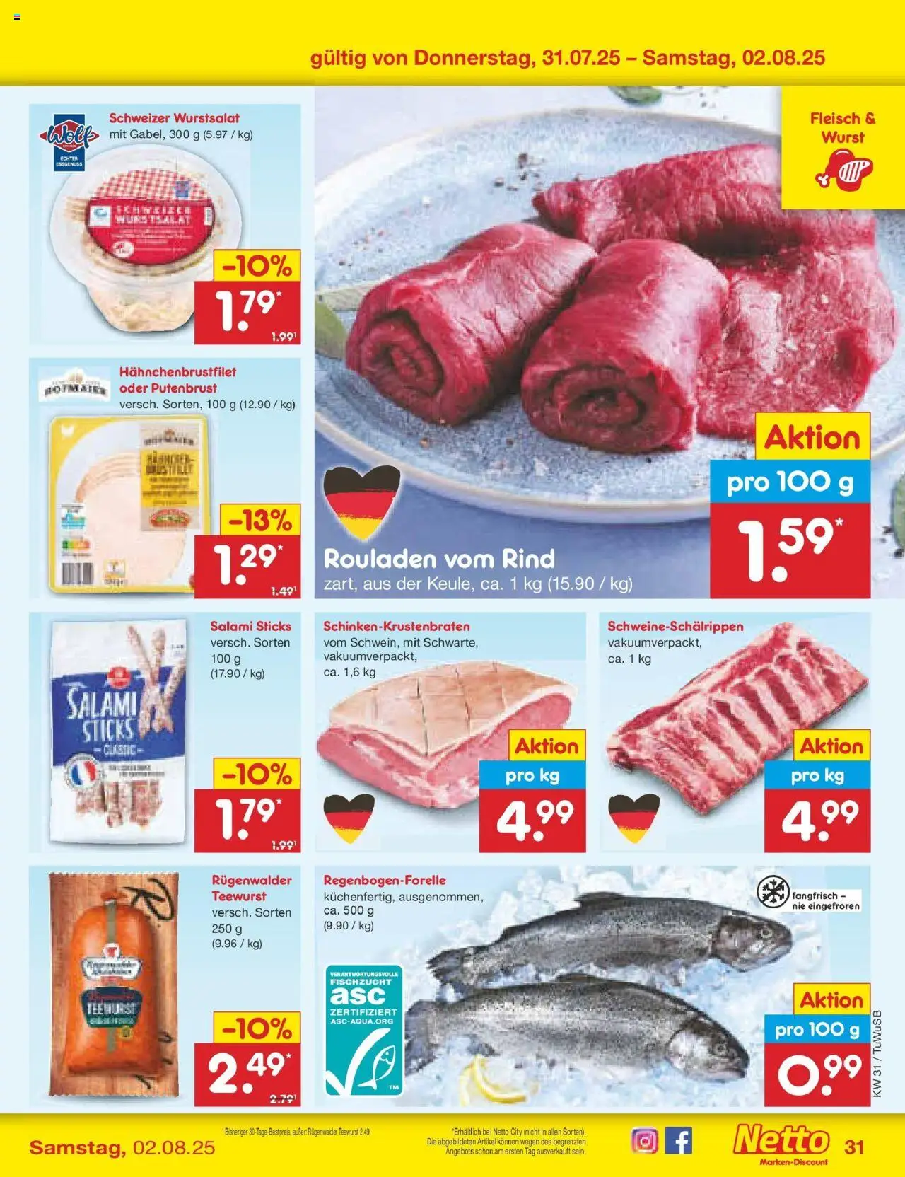 Netto Marken-Discount prospekt Calw-Stammheim	 - gültig ab dem 27.07.2025 | Seite: 53 | Produkte: Wurst, Salami, Tee, Fleisch