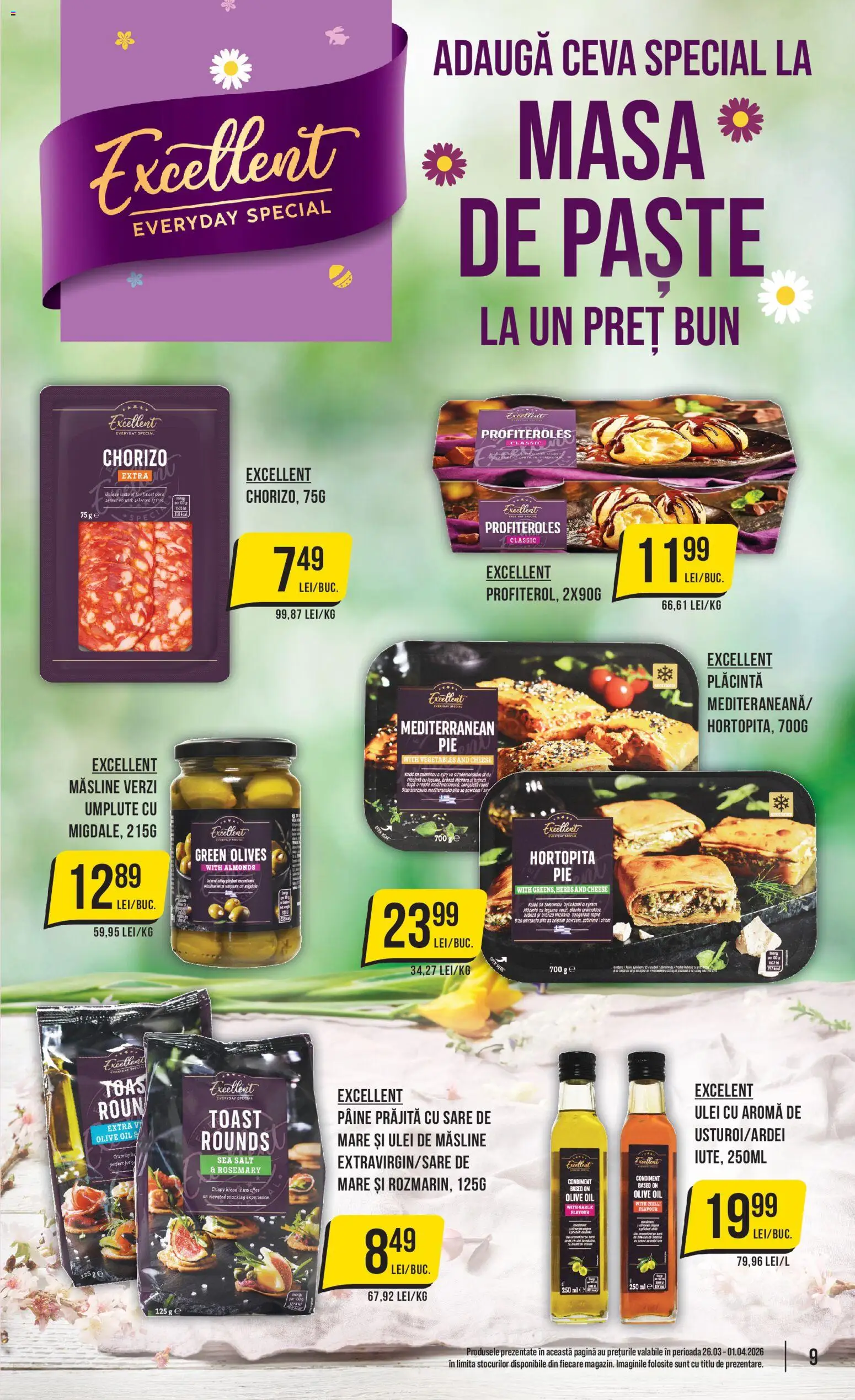 Noul catalog Mega Image – valabil de la 26.03.2026 | Pagină: 9 | Produse: Masă, Ulei, Pâine, Legume