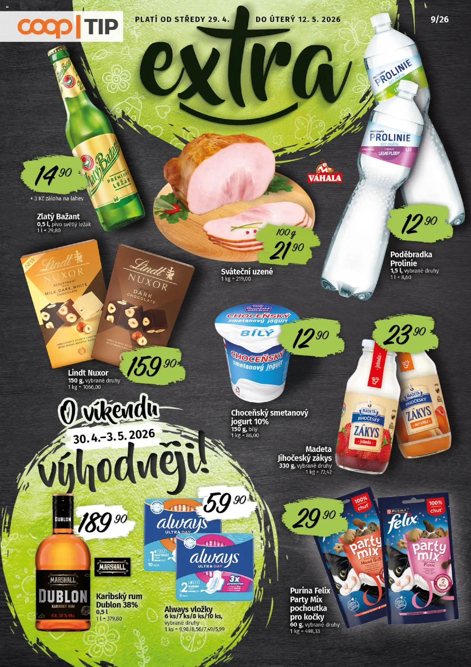 Coop leták - Tip Extra od 29.04.2026 | Strana: 1 | Produkty: Felix, Jogurt, Zlatý Bažant, Always vložky