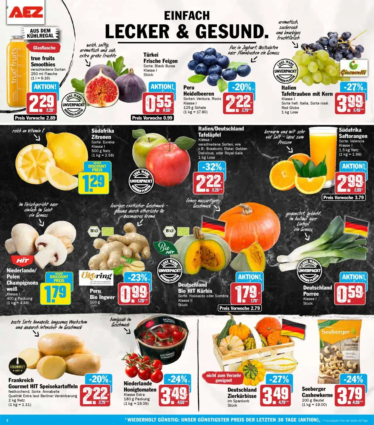 AEZ Prospekt 	 – gültig ab 15.09.2025 | Seite: 2 | Produkte: Pfannkuchen, Champignons, Saft, Zitronen