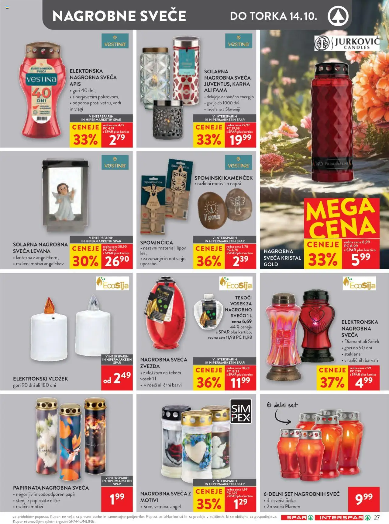 Novi Spar katalog ponudbe – veljaven od 01.10.2025 | Stran: 33 | Izdelki: Nagrobne sveče, Sveča, Svece
