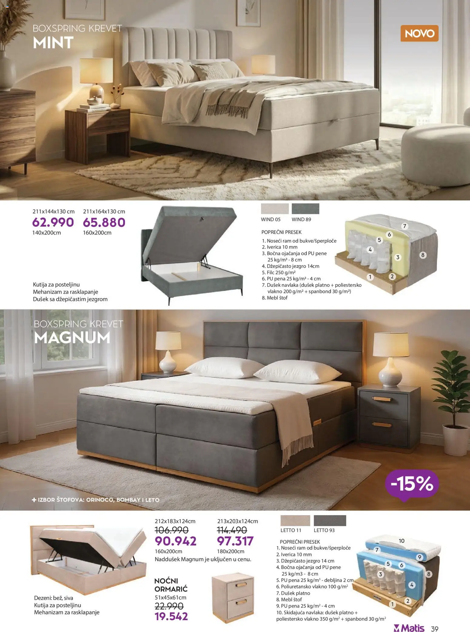 Matis katalog - važi od 01.03.2026 | Strana: 39 | Proizvode: Krevet, Dušek, Kutija