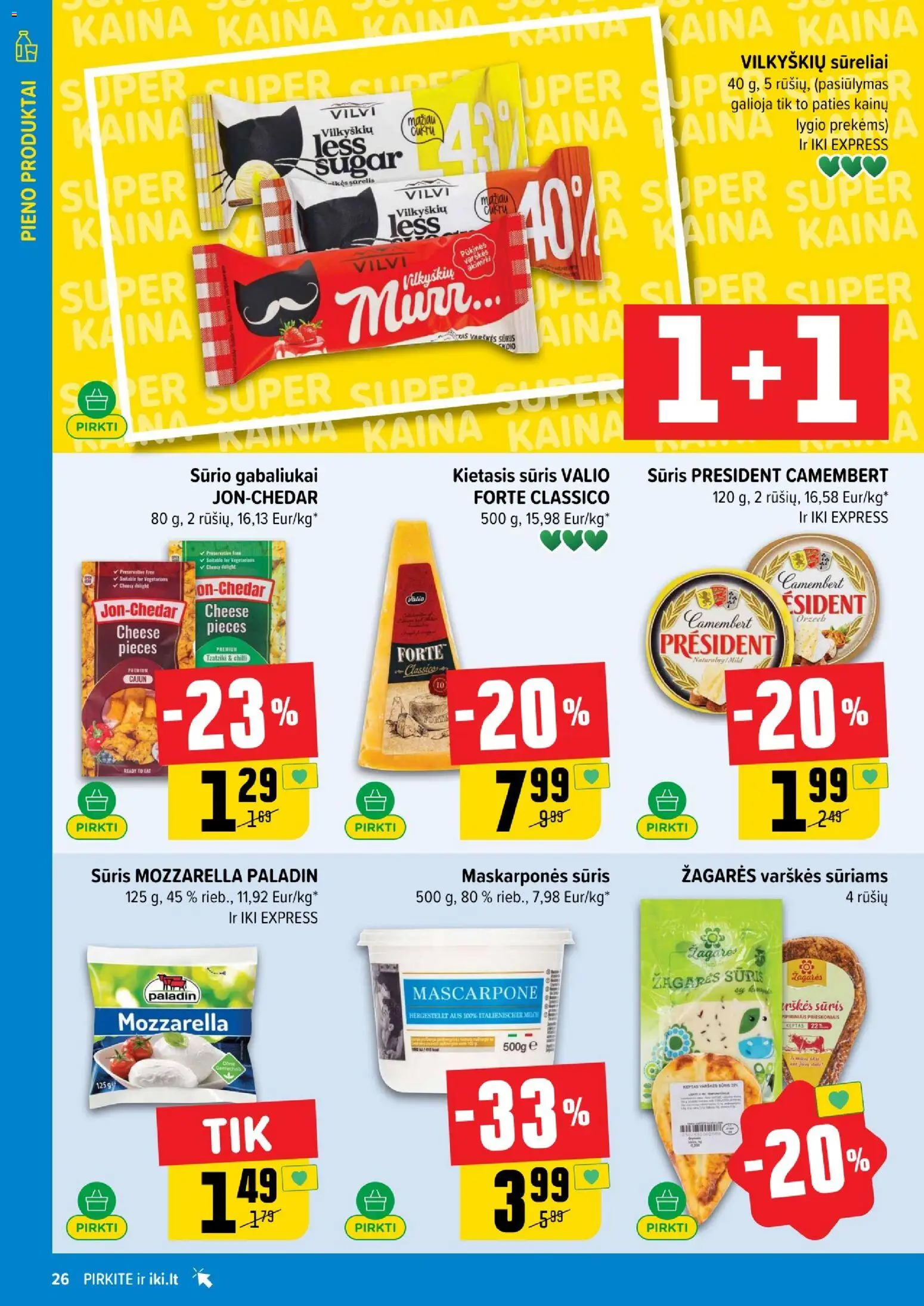 IKI akcijos nuo 12.01.2026 | Puslapis: 26 | Prekių: Sūrelis, Sūris