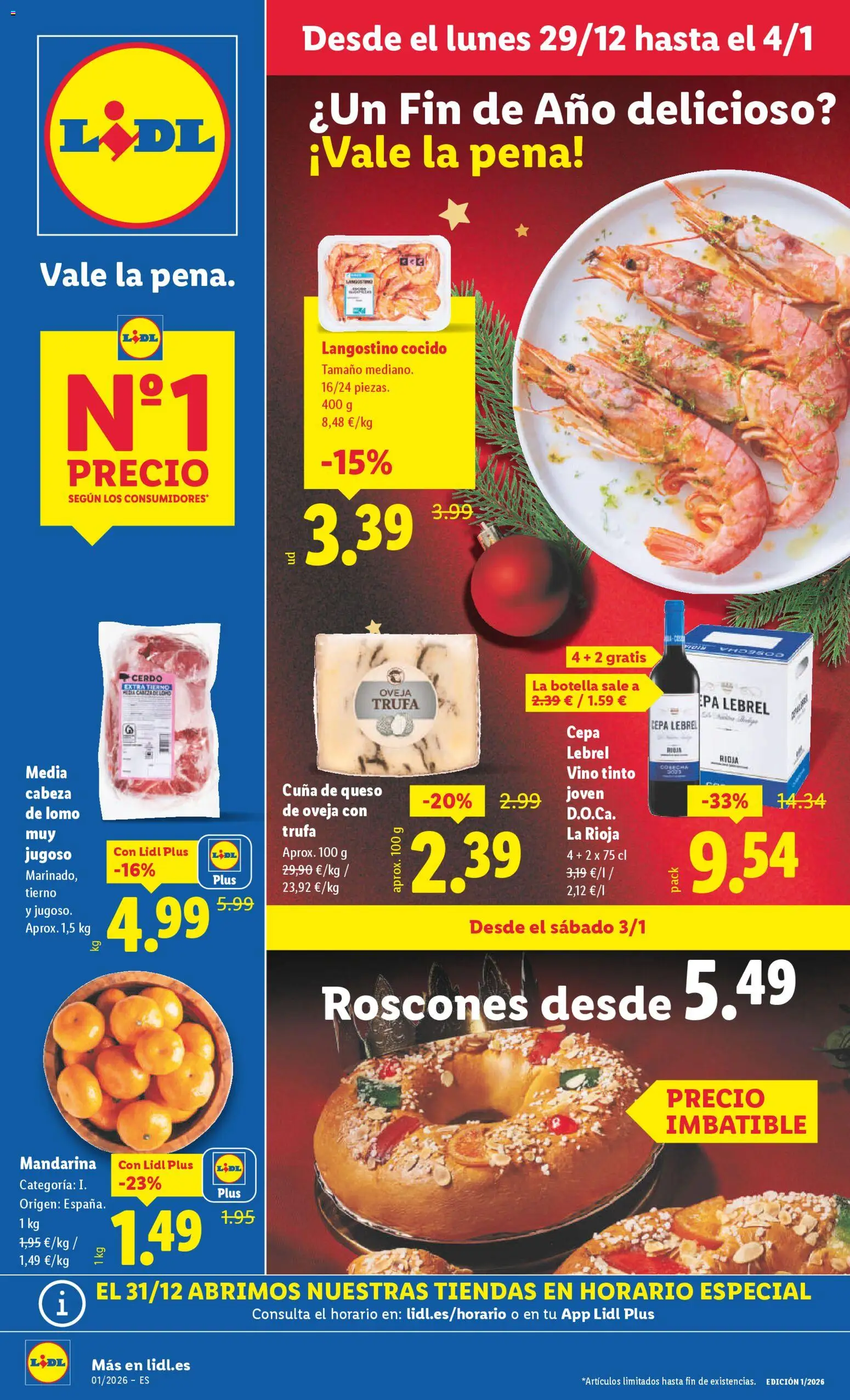Lidl folleto │ válido desde el 29.12.2025 | Página: 1 | Productos: Queso, Vino, Cerdo, Cuna
