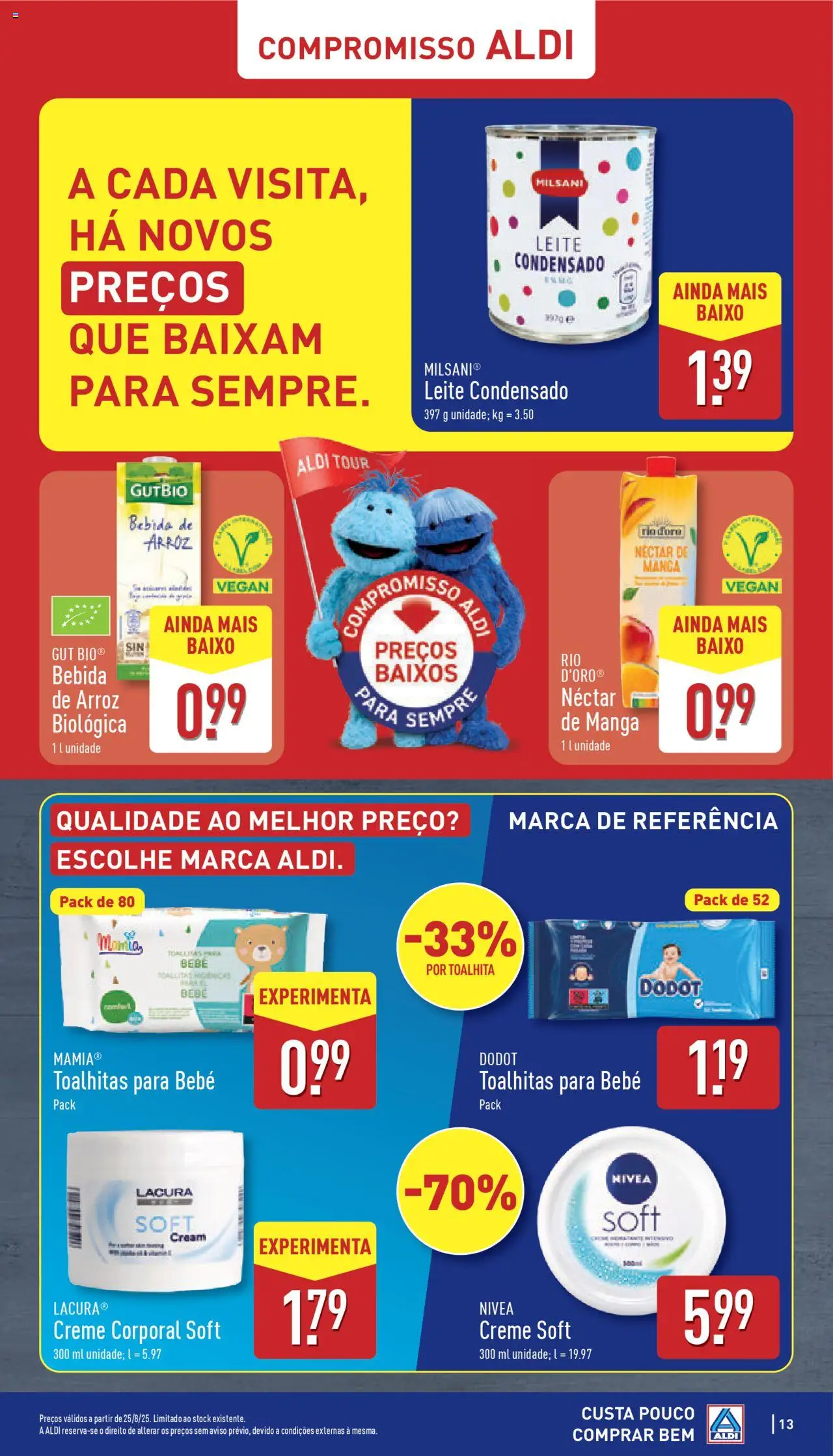 Aldi folheto │ válido de 25.08.2025 | Página: 13 | Produtos: Creme corporal, Leite condensado, Leite, Creme