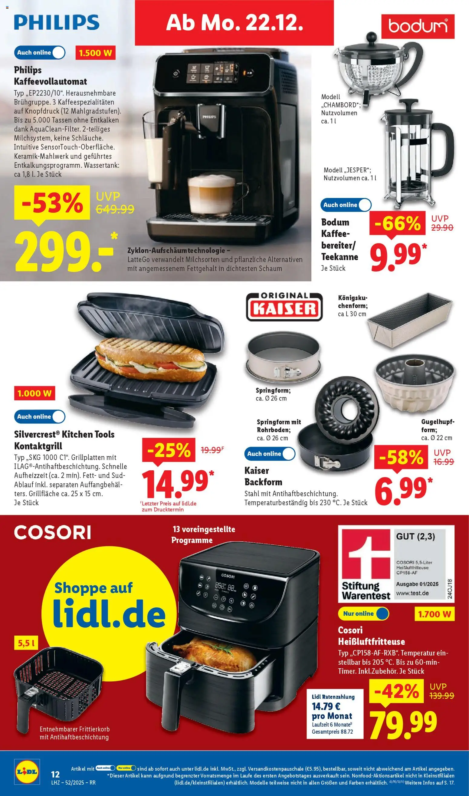 Lidl Prospekt Düsseldorf – gültig ab 22.12.2025 | Seite: 22 | Produkte: Philips, Teekanne, Kaffeevollautomat, Heißluftfritteuse