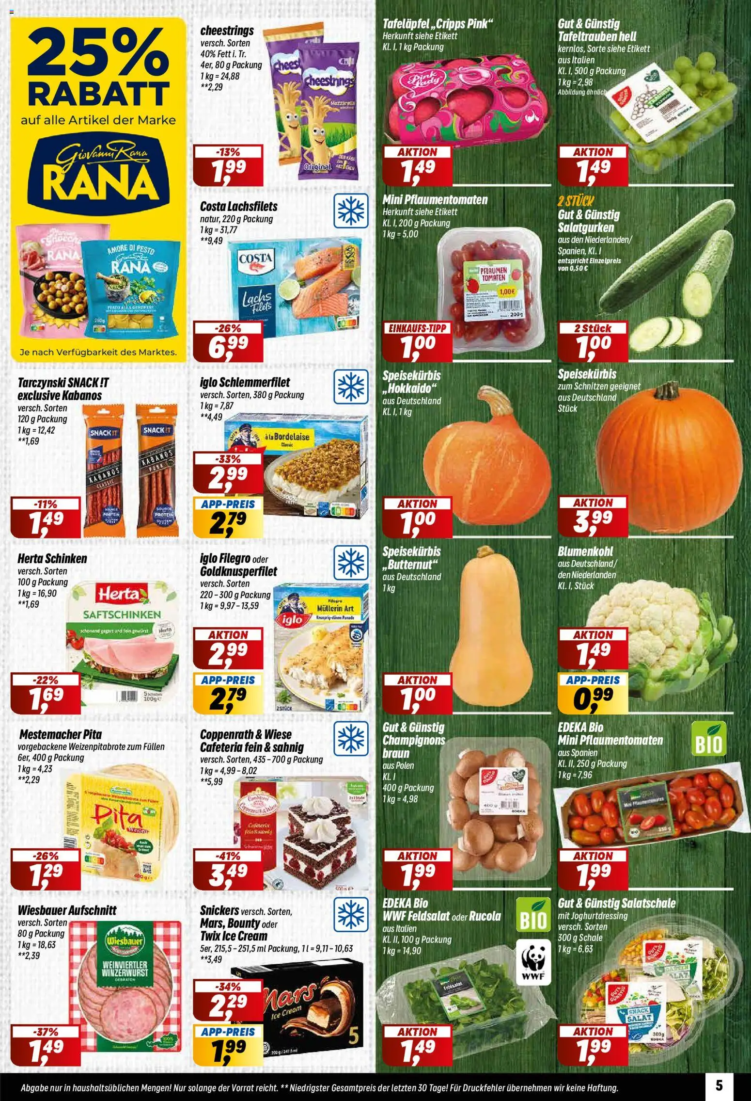 Simmel Prospekt 	 – gültig ab 27.10.2025 | Seite: 5 | Produkte: Rucola, Lachs, Schinken, Iglo schlemmerfilet