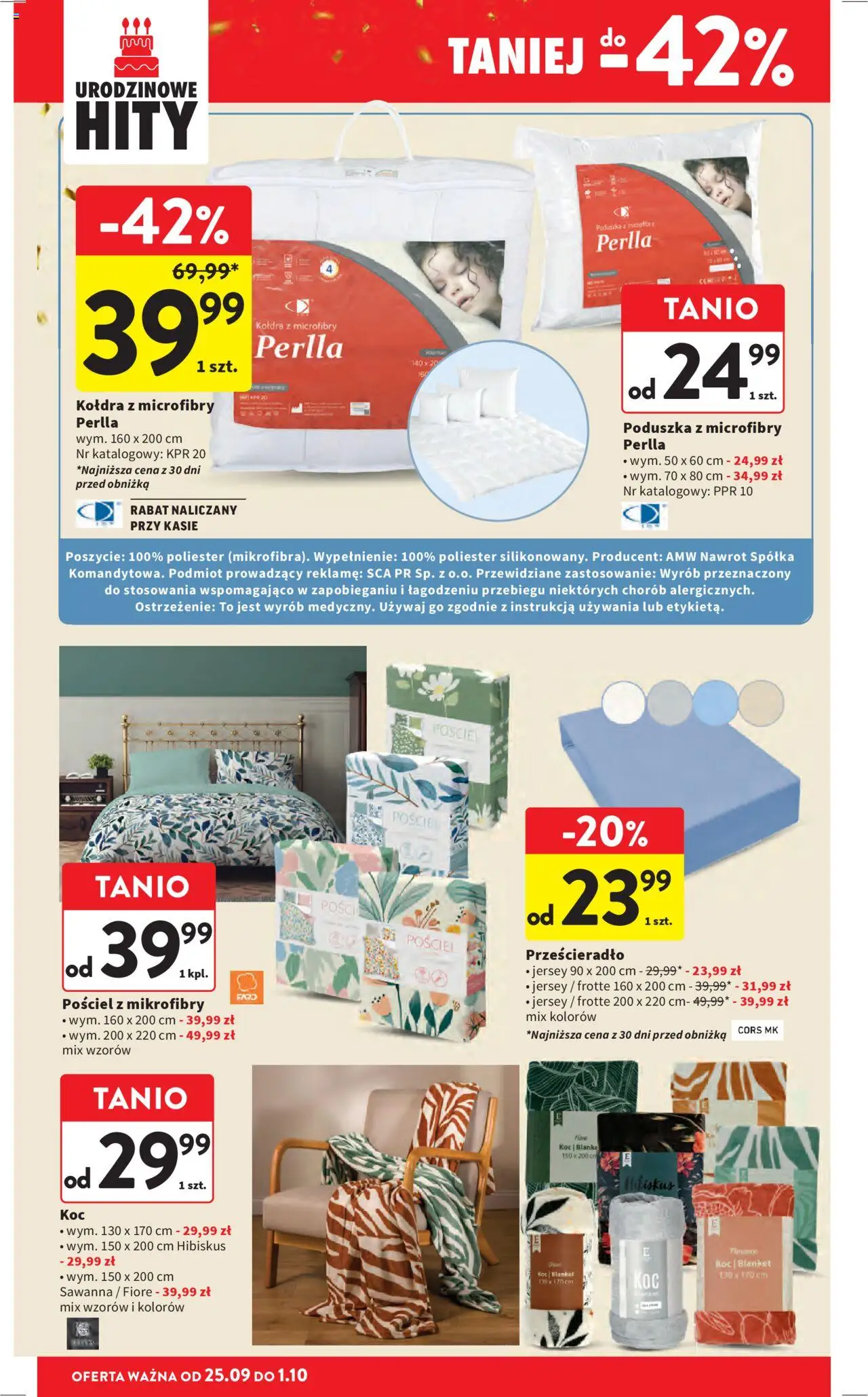 Intermarche Gazetka od 25.09.2025 | Strona: 44 | Produkty: Pościel, Poduszka, Koc, Kołdra