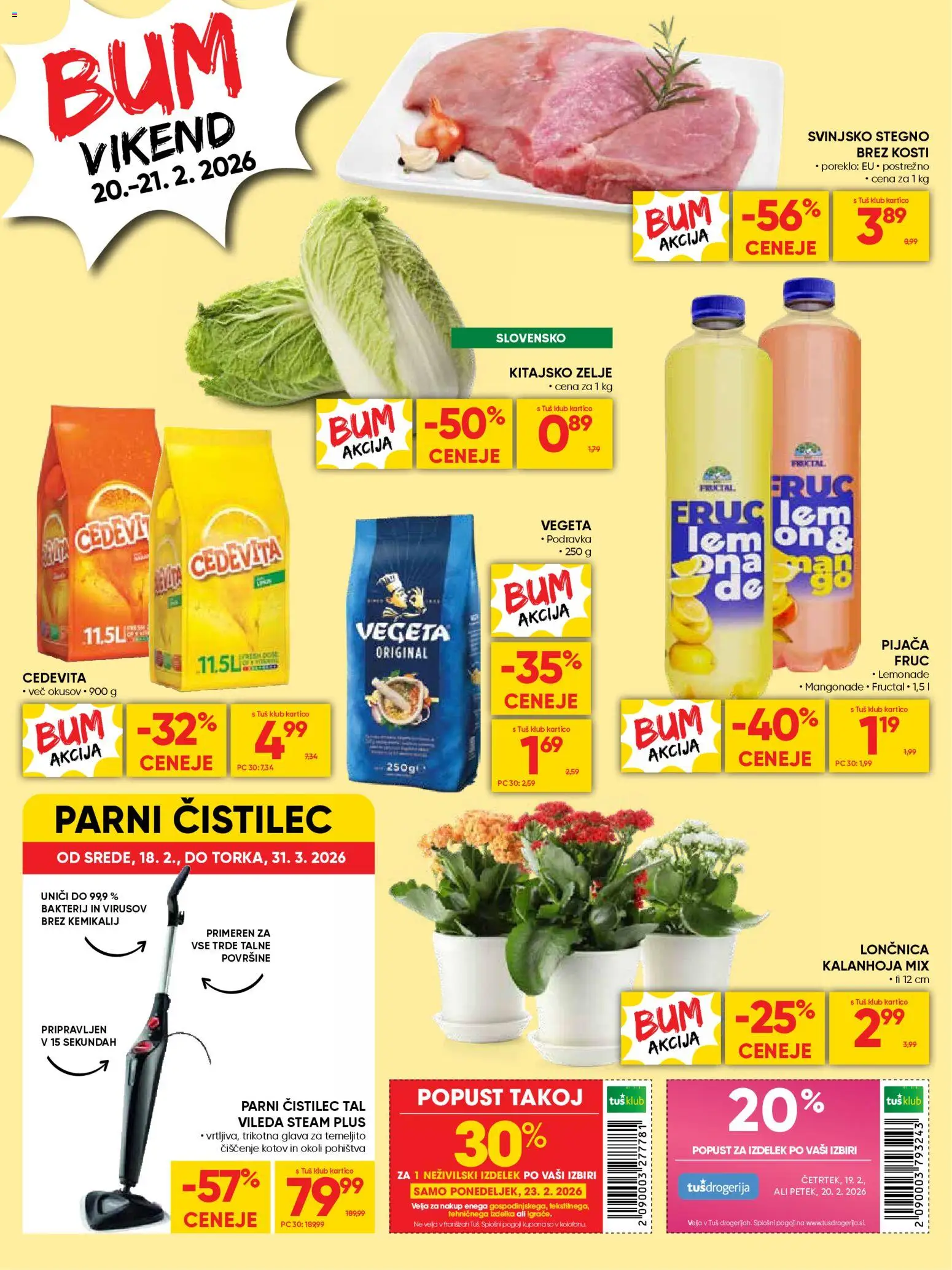 Novi Tuš katalog ponudbe – veljaven od 18.02.2026 | Stran: 20 | Izdelki: Kitajsko zelje, Parni čistilec, Zelje