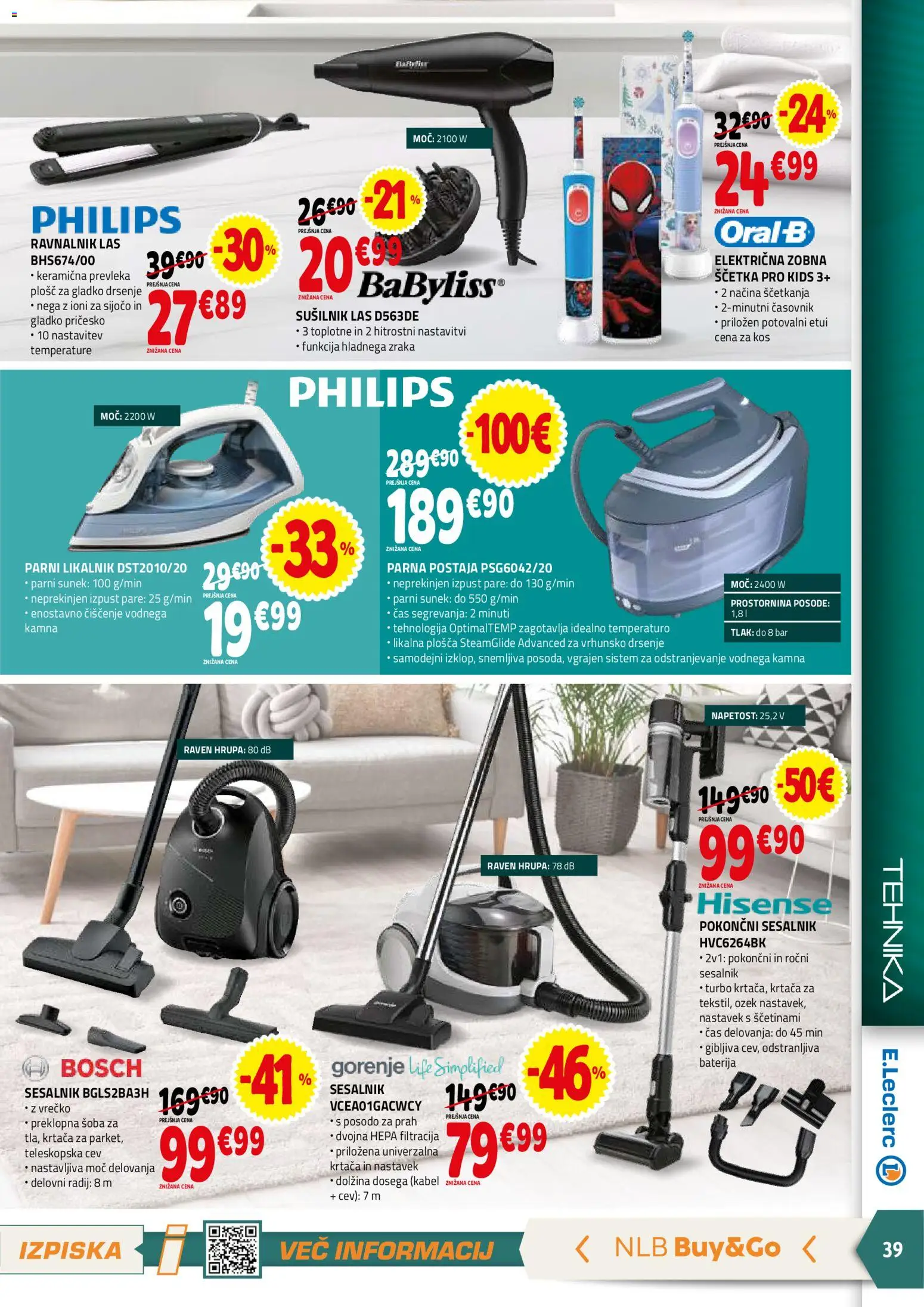 Novi E.leclerc katalog ponudbe – veljaven od 18.02.2026 | Stran: 39 | Izdelki: Baterija, Likalnik, Prevleka, Časovnik