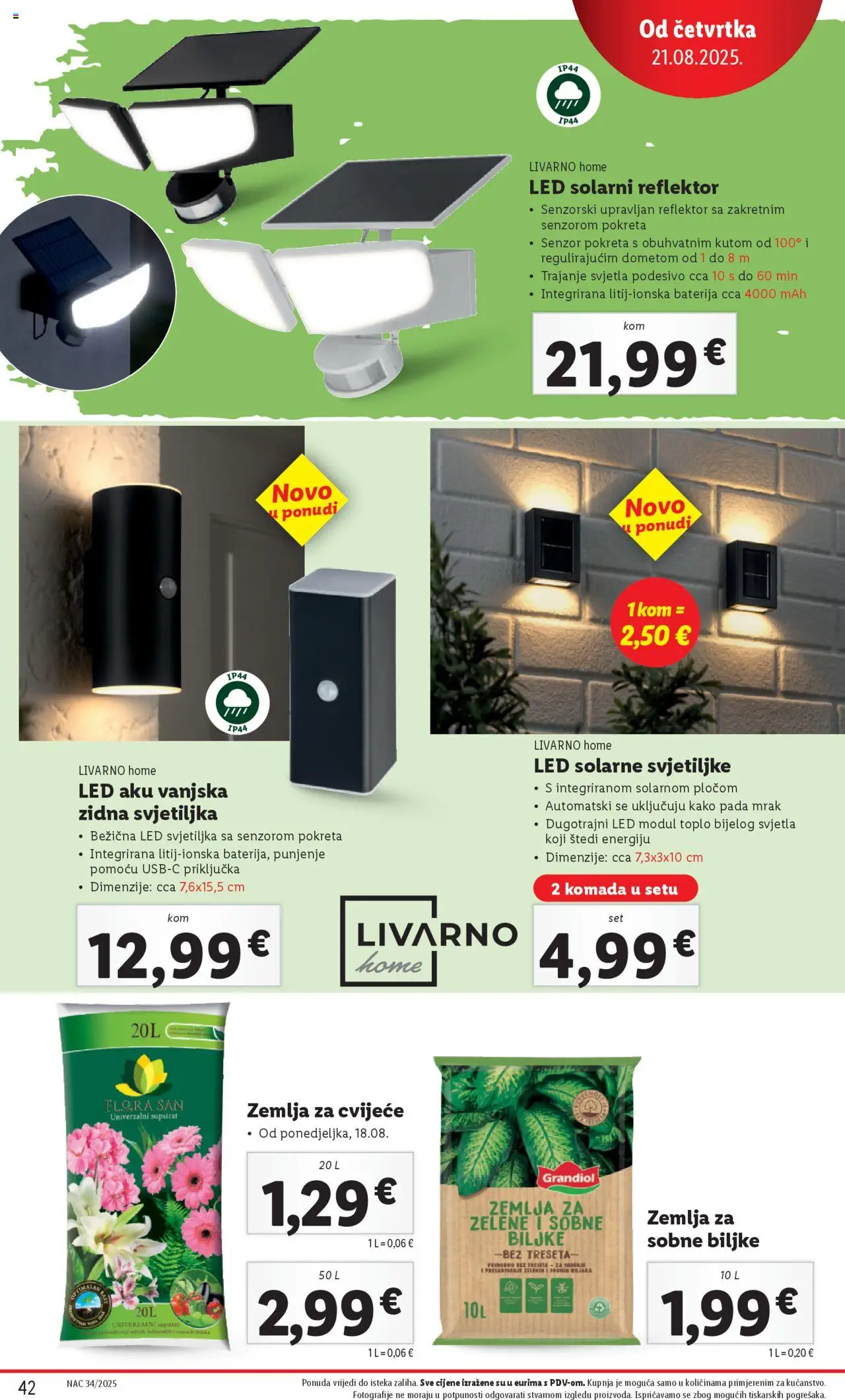 Lidl katalog | vrijedi od 18.08.2025 | Stranica: 42 | Proizvodi: Cvijeće, Baterija, Svjetiljka, Zemlja za cvijeće