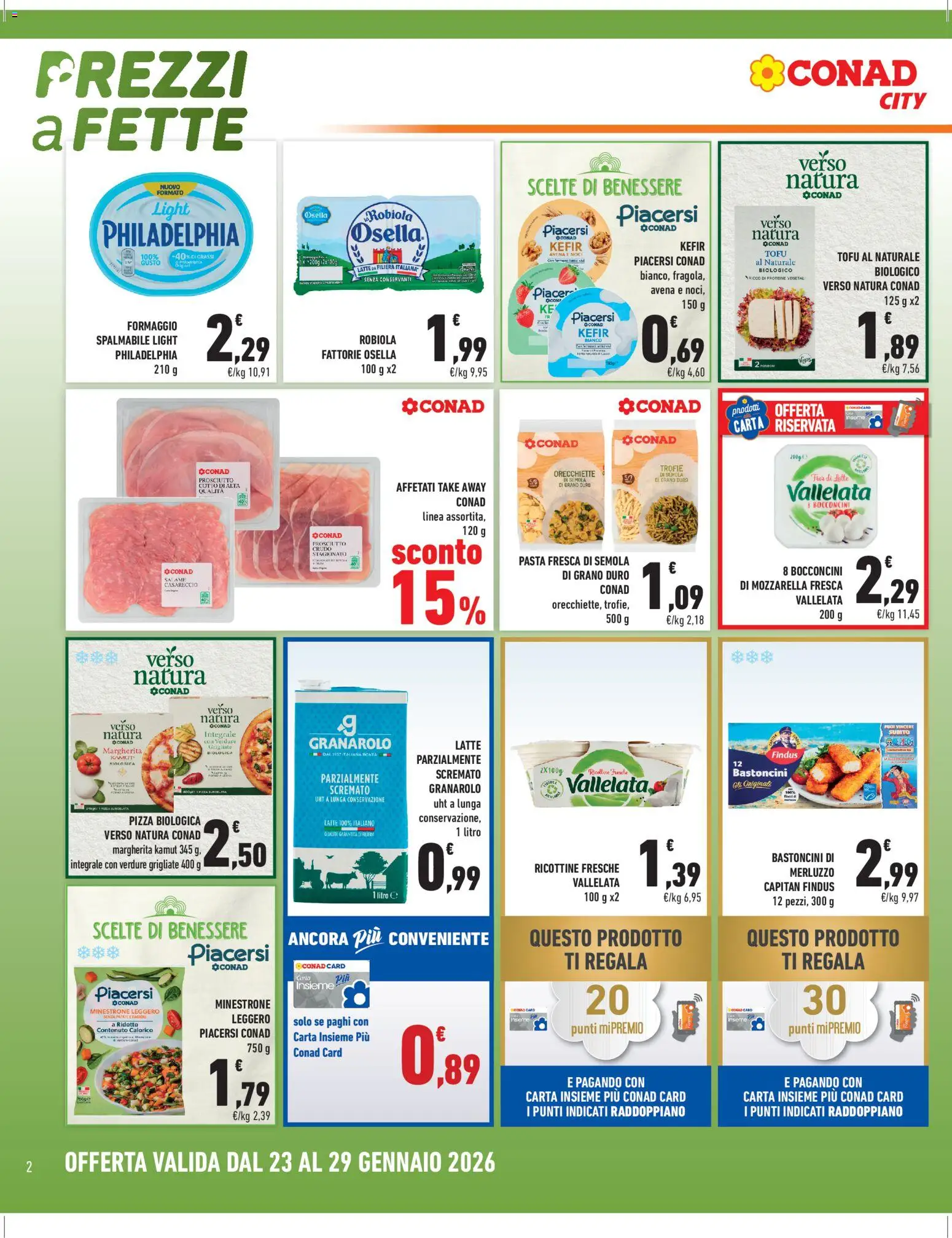 Volantino Conad del 23.01.2026 | Pagina: 2 | Prodotti: Salame, Verdure, Latte, Tofu