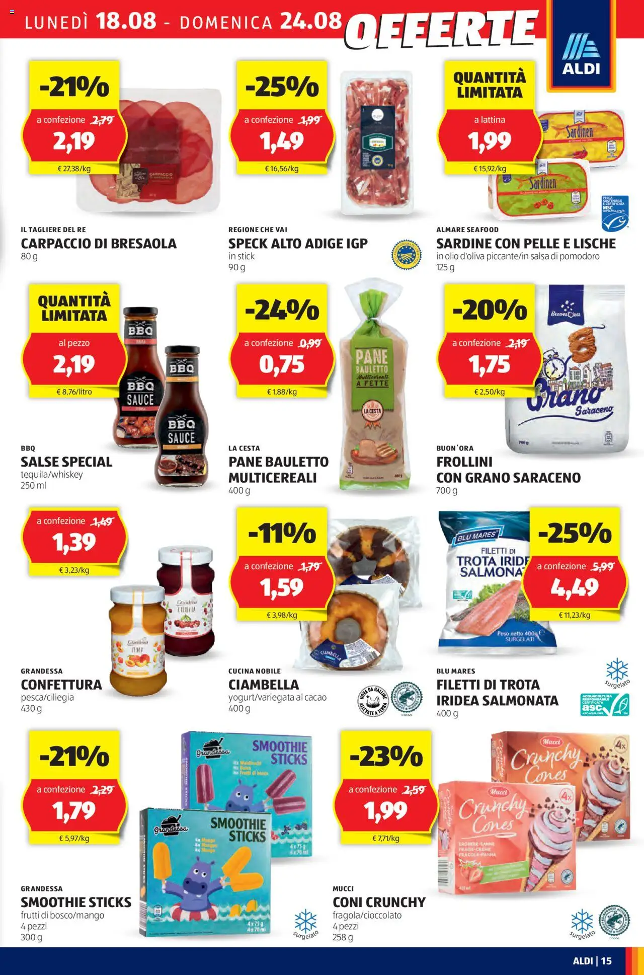 Volantino Aldi del 18.08.2025 | Pagina: 15 | Prodotti: Speck, Pane, Olio, Cacao